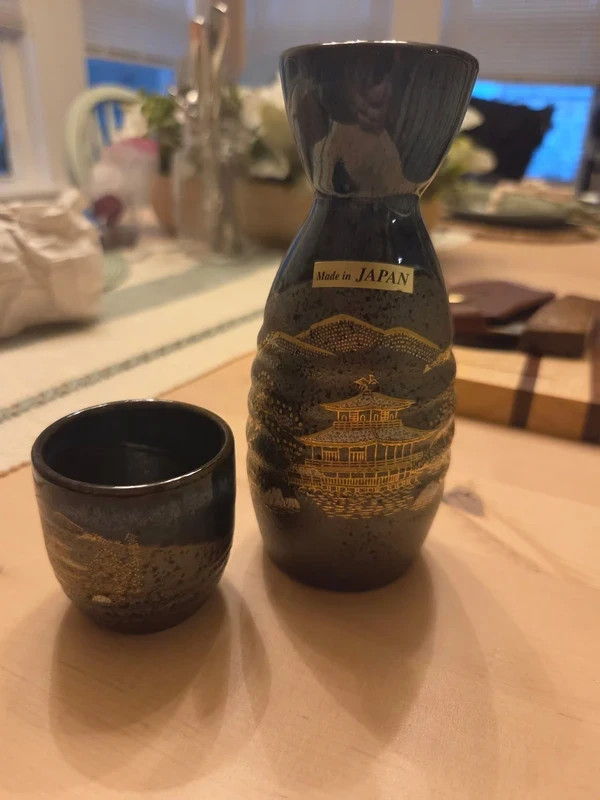 Vintage Kyoto Kiyomizu Kinkaku Ware Sake Set Tokkuri Cup Japan