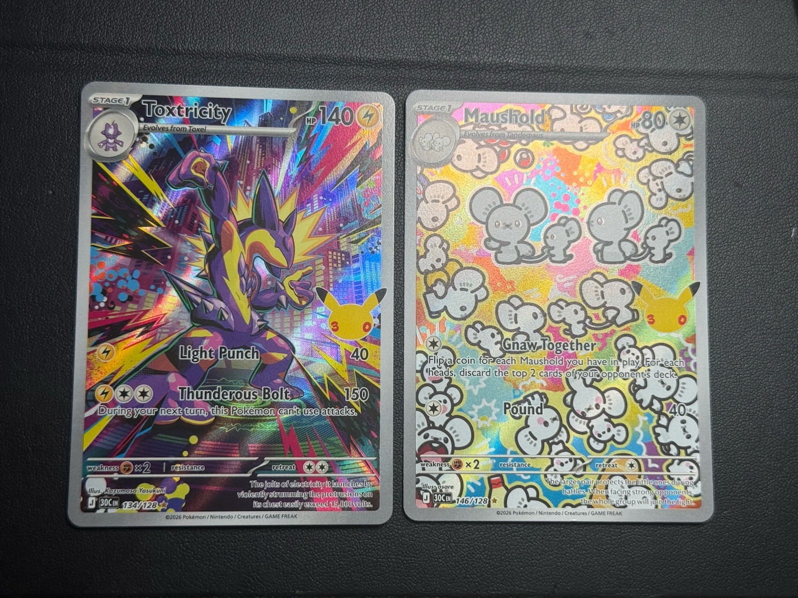 Pokemon 30th MAUSHOLD + TOXTRICITY 146/128 Illustration Rare Lot (2x) Pokemon 30th MAUSHOLD + TOXTRICITY 146/128 Illustration Rare Lot (2x)