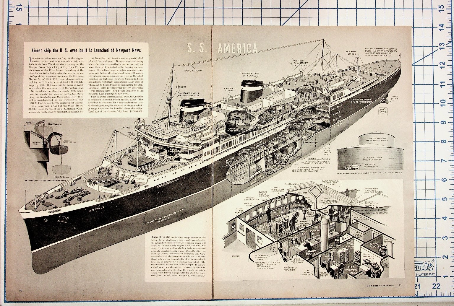 SS America Ship Cutaway Diagram 1939 Magazine Article Newport News VTG Ephemera SS America Ship Cutaway Diagram 1939 Magazine Article Newport News VTG Ephemera