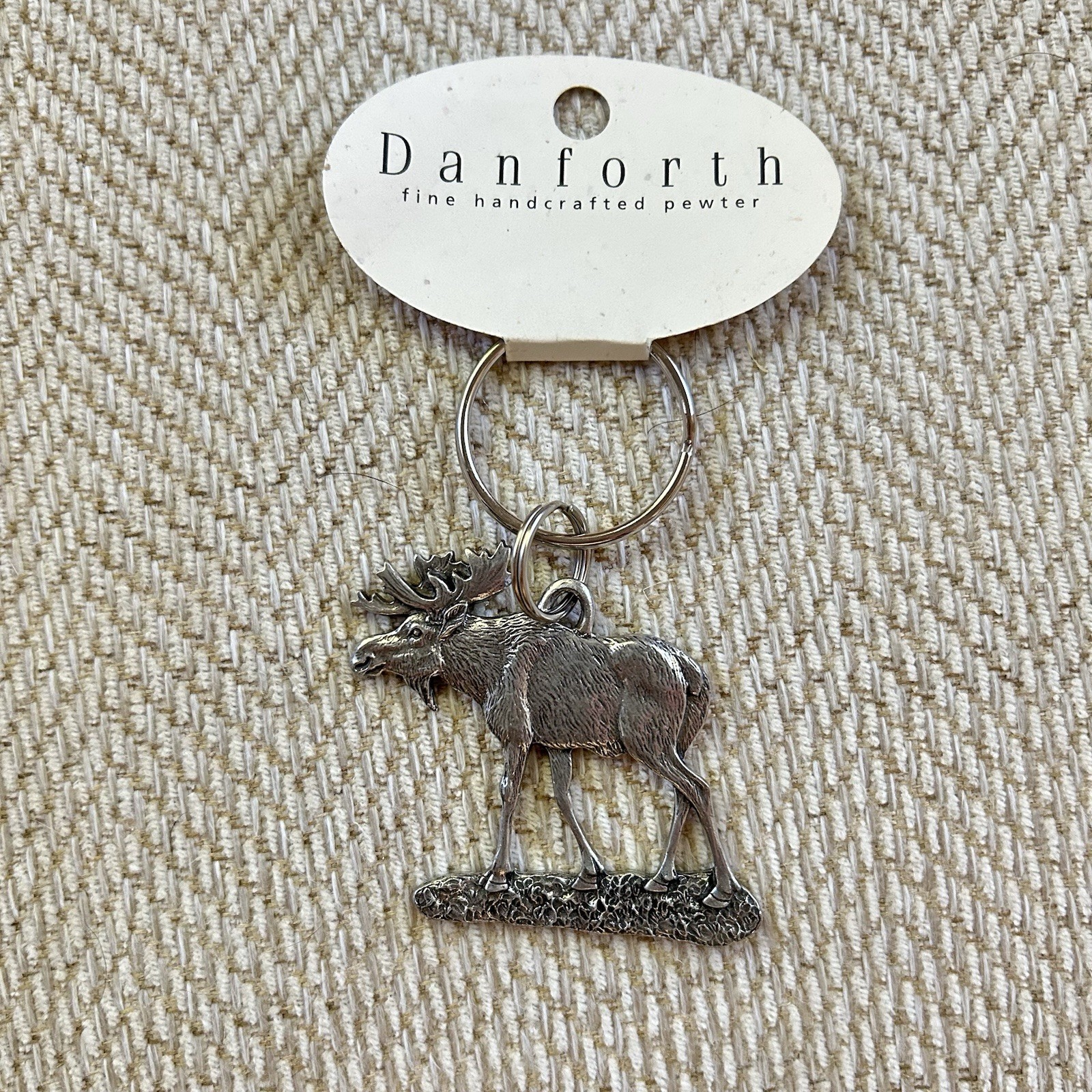 Vintage Danforth Pewter Moose Keyring Signed On Tag