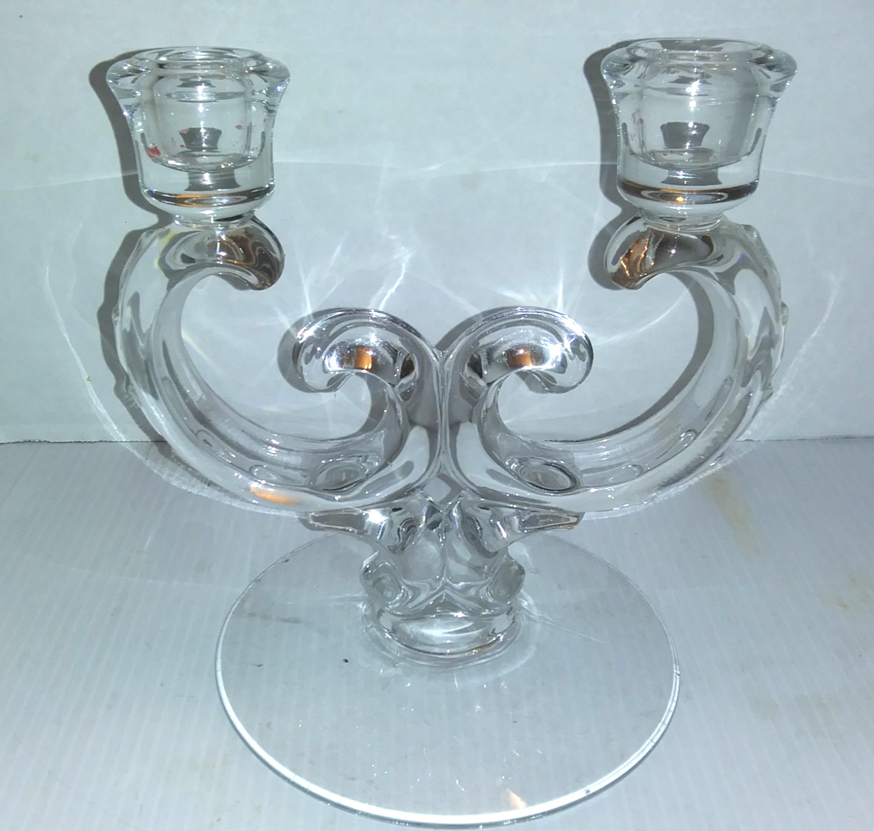 Vintage Fostoria Century Glass #2630 Double Arm Candle Holder 1950's Excellent