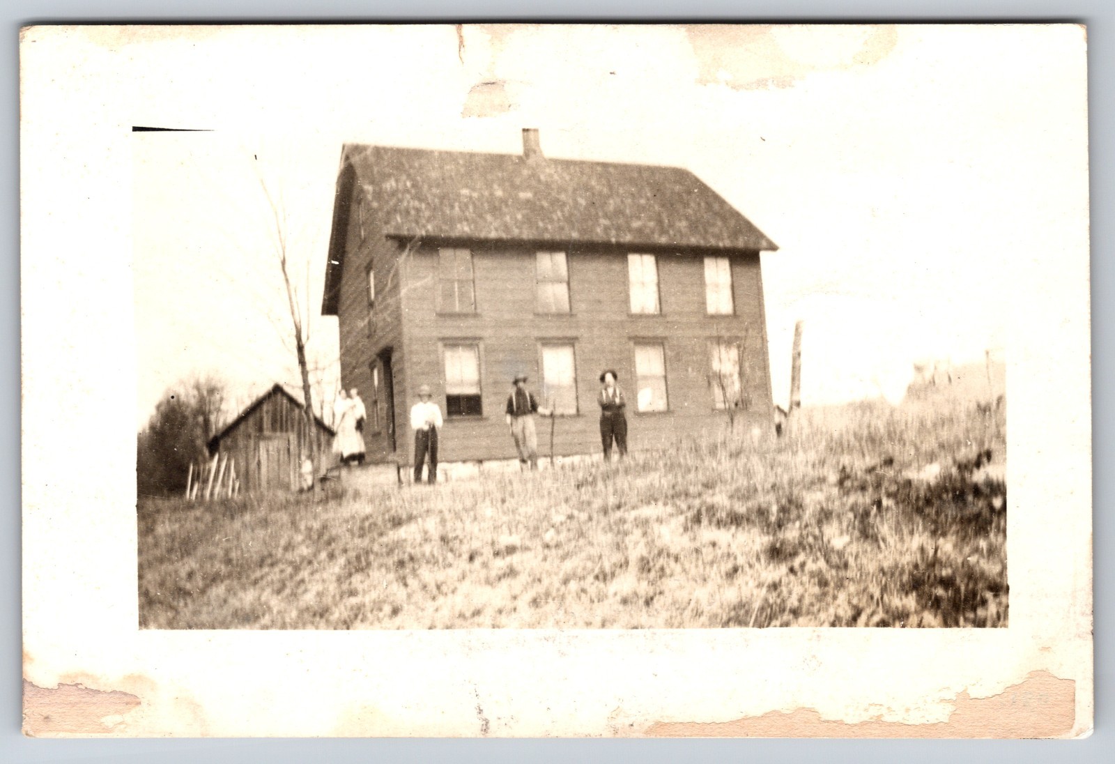 Old Homestead a Family Portrait in Front of Their Two-Story Farmhouse RPPC