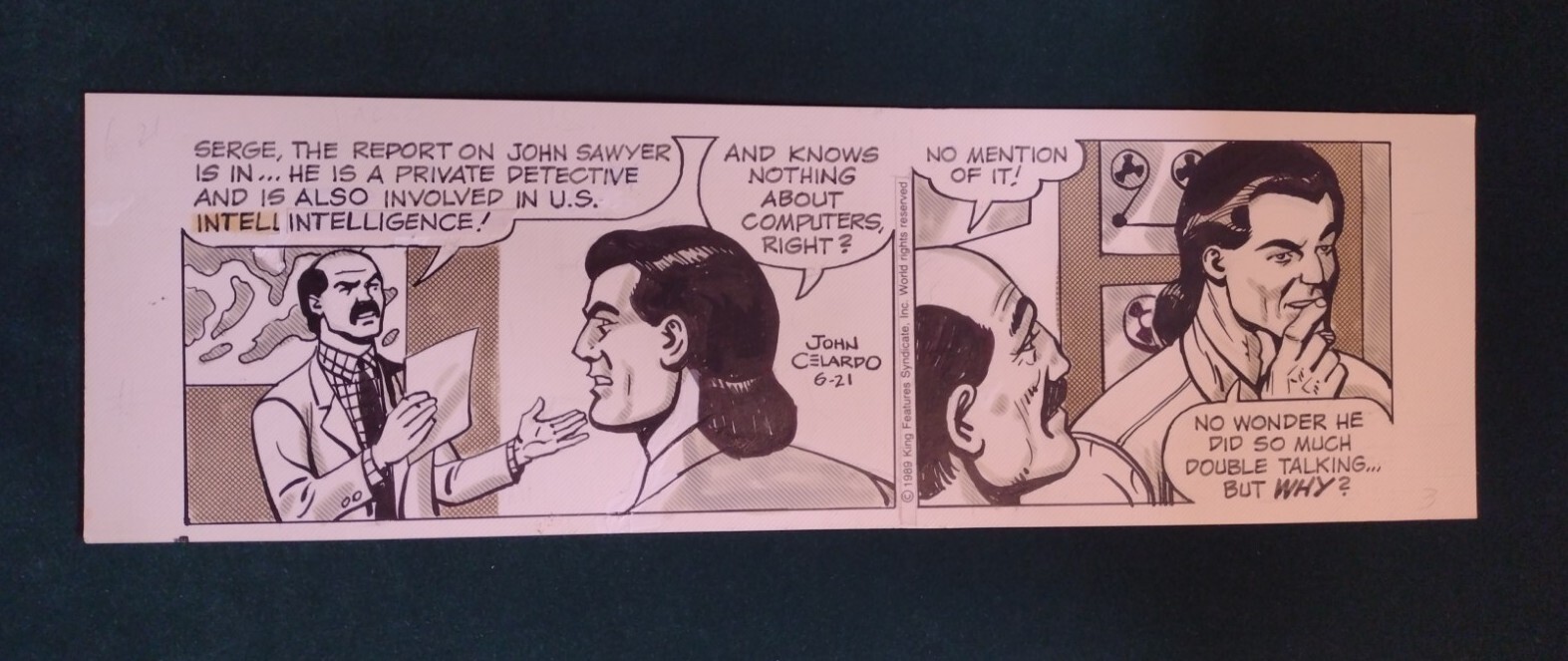 Buz Sawyer By John Celardo Original Comic Strip Art Daily 6/21/1989