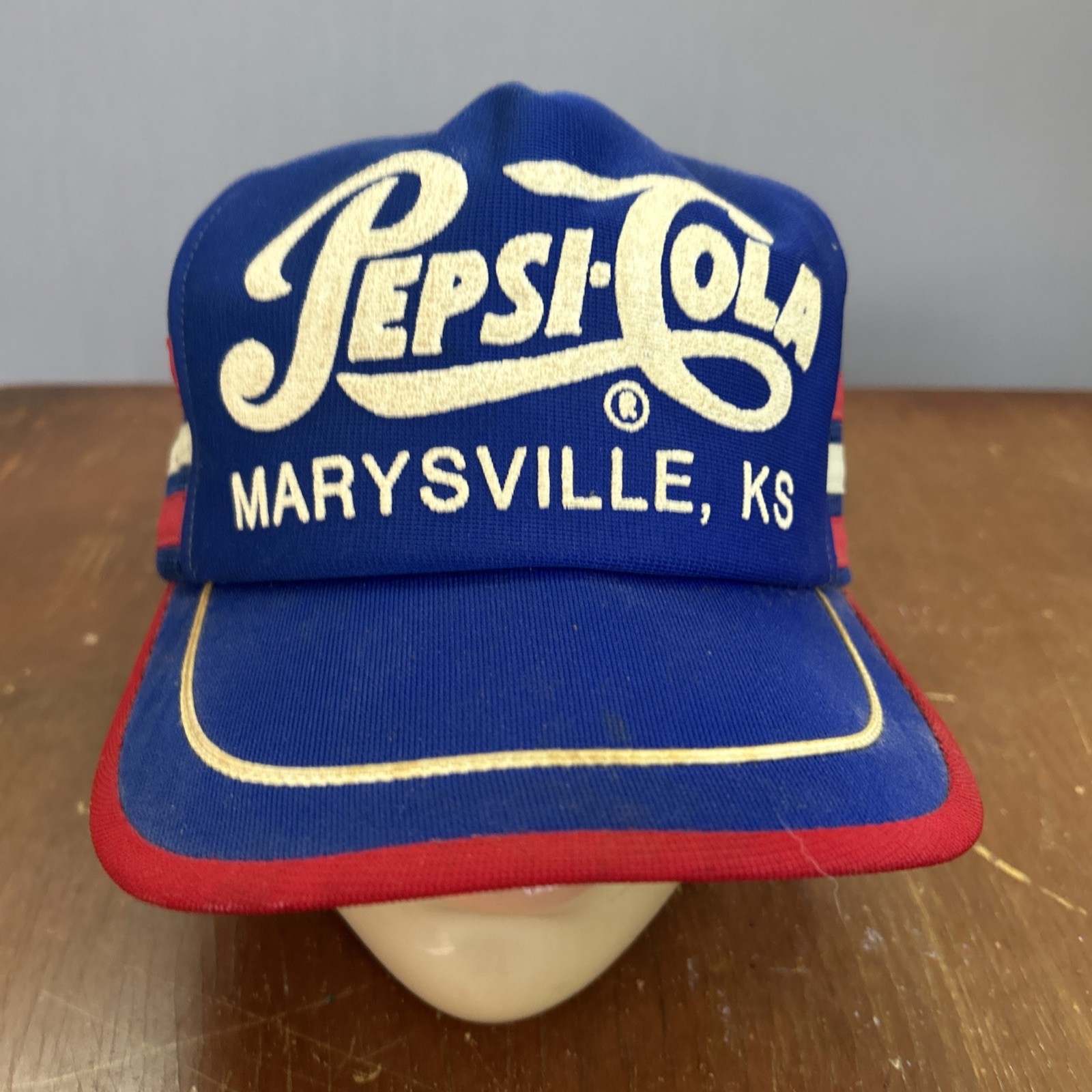 VTG Pepsi Cola 3 Stripe Employee Trucker Hat Cap Marysville KS Kansas Union USA