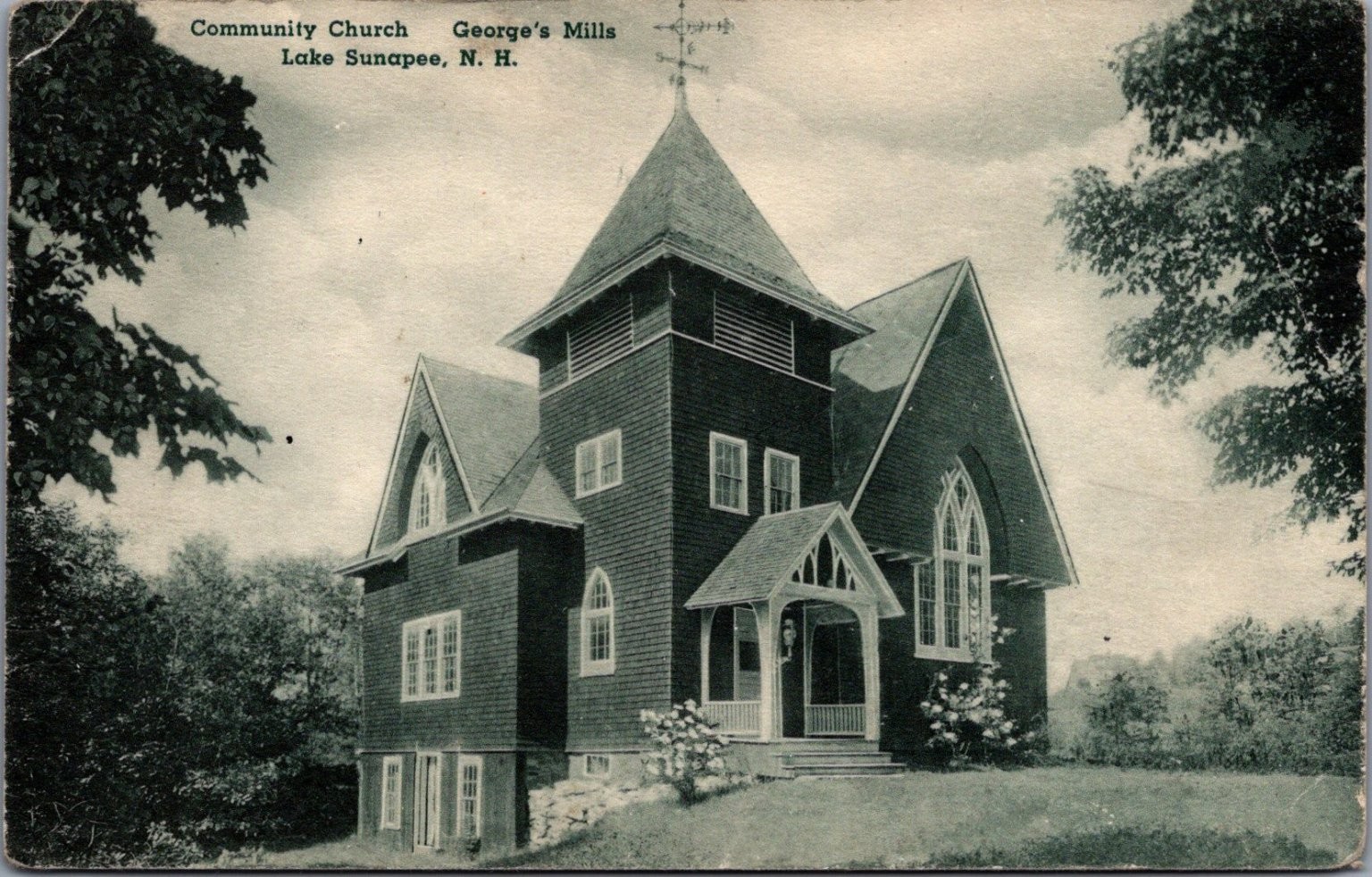 RPPC George's Mills Community Church Lake Sunapee NH Postcard 1910s