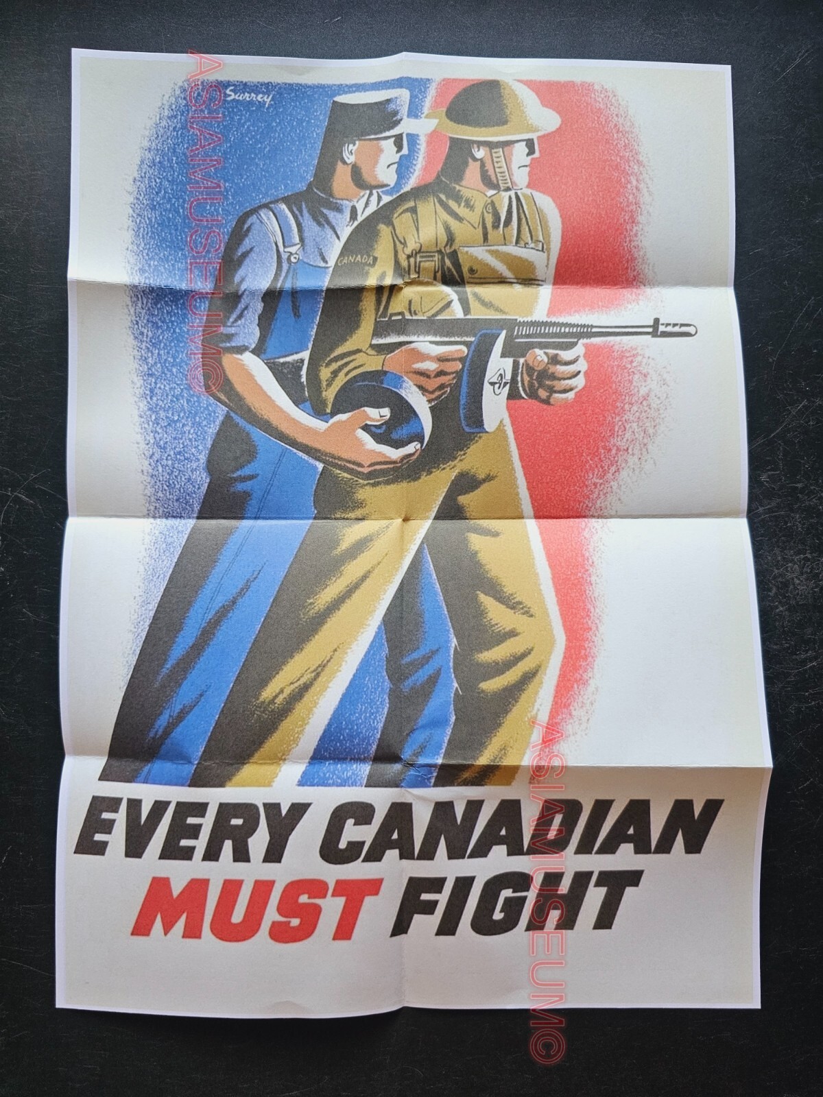 1944 WW2 USA AMERICA EVERY CANADIAN CANADA MUST FIGHT WAR PROPAGANDA POSTER D65