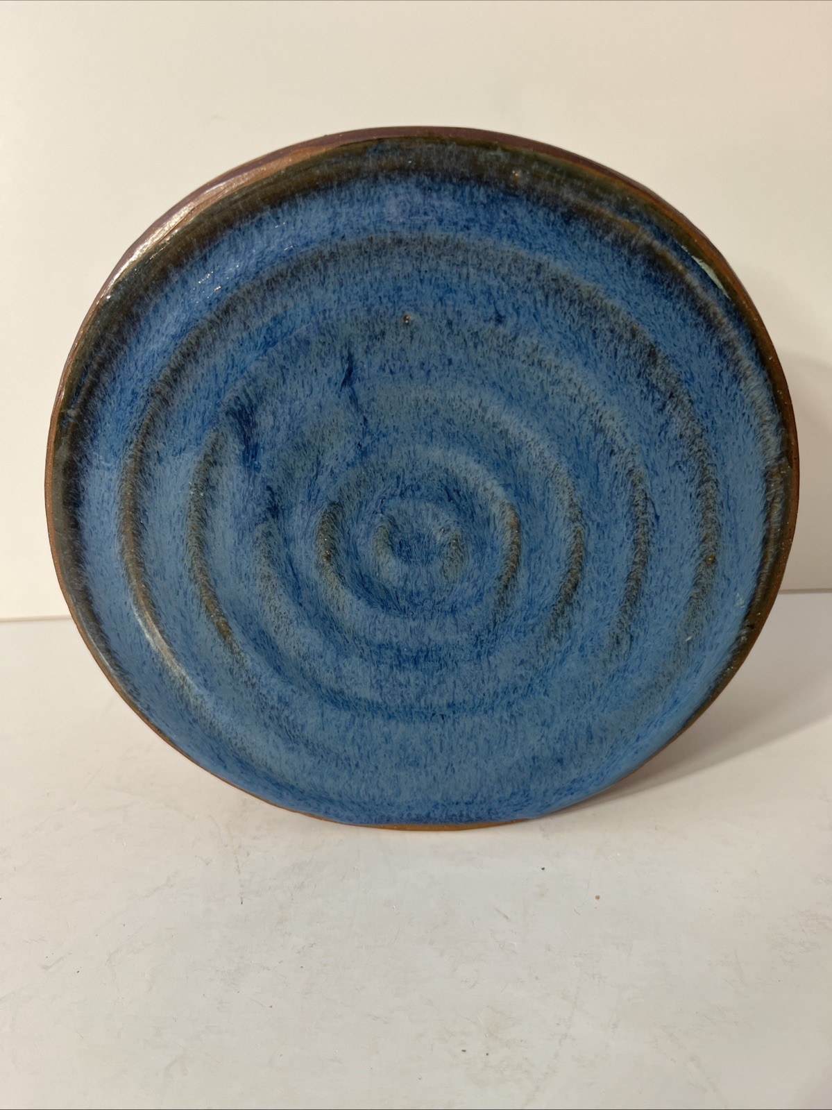 Vintage Handmade Ceramic Stoneware Blue & Brown Planter Pot Napkin Pen Holder