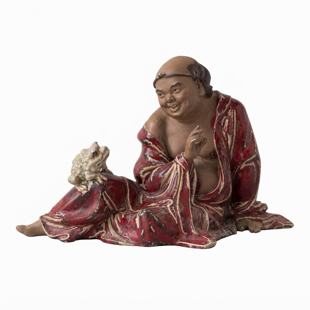 VTG Shiwan Ceramic Figurine, Liu Hai (Gama Sennin) w/ Three-Legged Toad, 11.5\