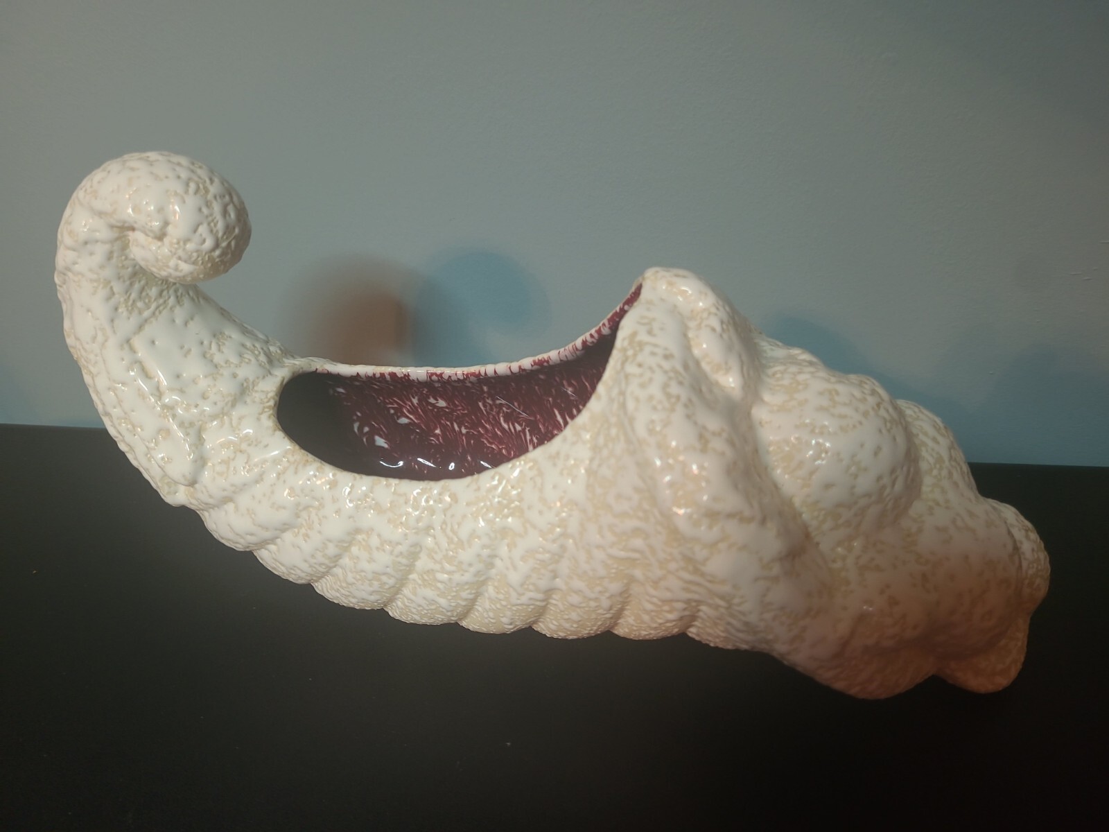 Vintage MCM ceramic cornucopia textured planter