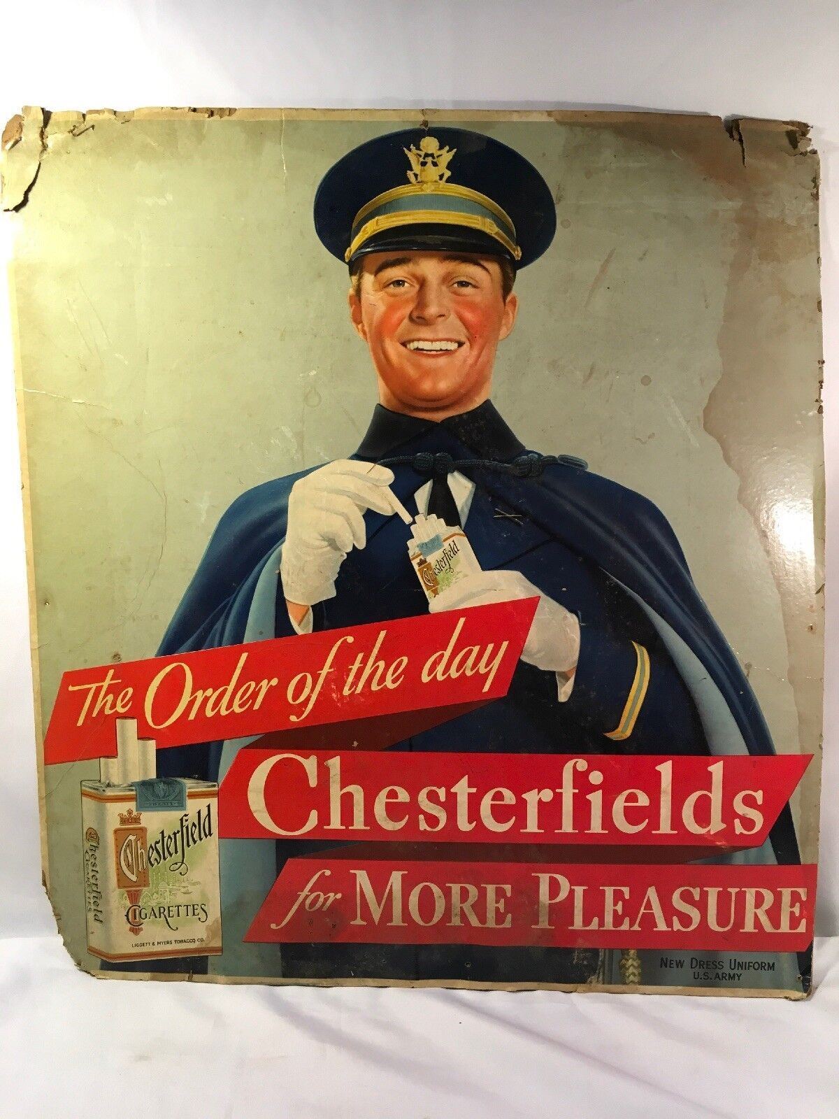 CHESTERFIELD CIGARETTES ORIGINAL 1938 CARDBOARD SIGN ADVERTISEMENT US ARMY
