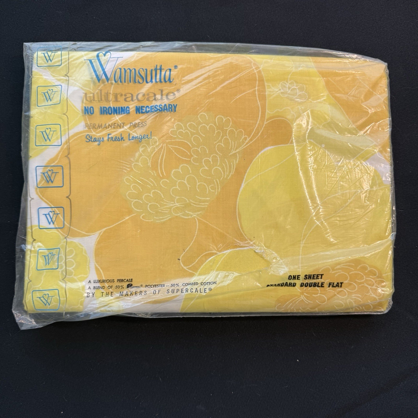 Vintage Wamsutta Ultracale Rose Elysee Double Flat Sheet Yellow Floral NOS USA