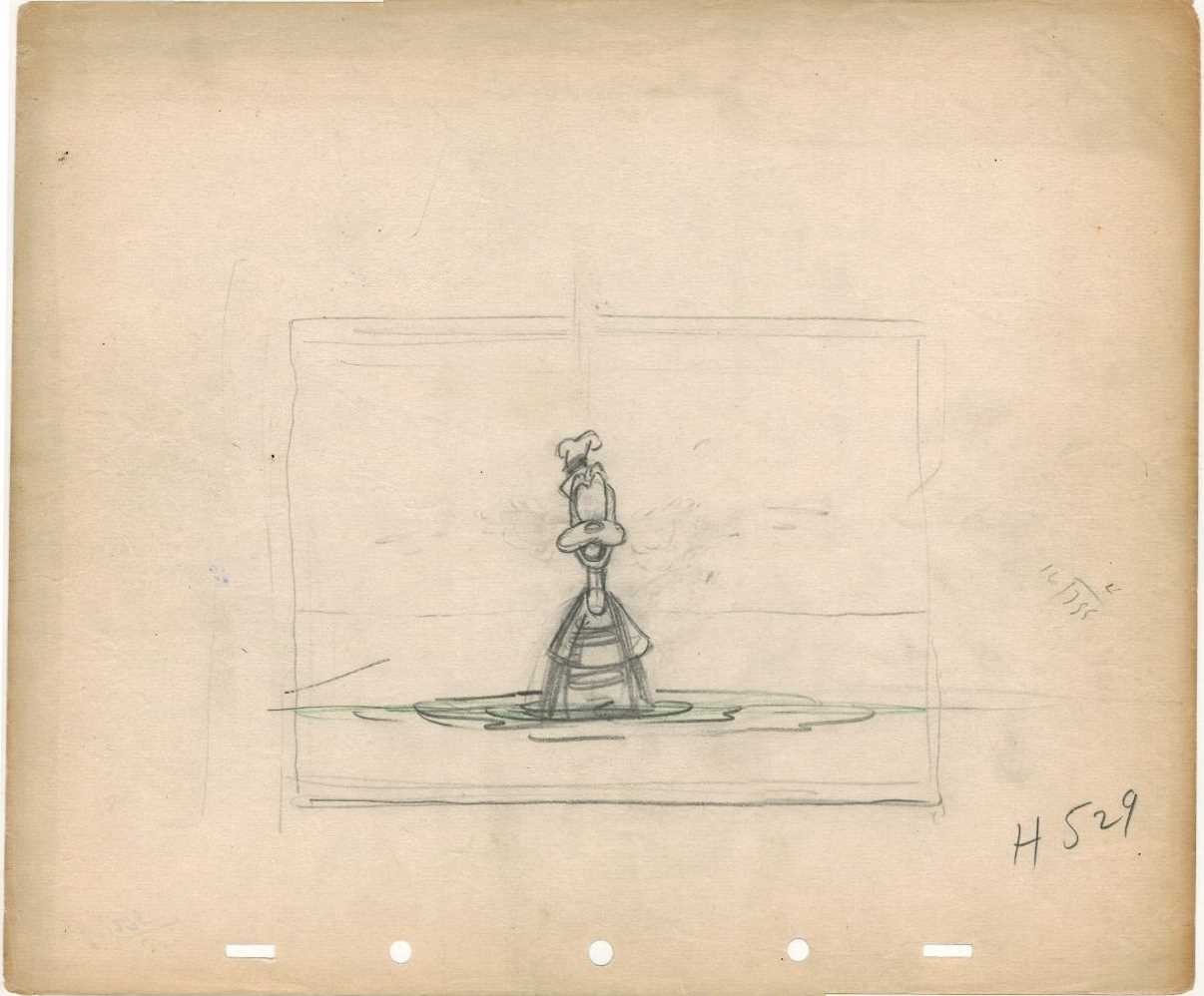 1937 WALT DISNEY's GOOFY ORIGINAL PRODUCTION DRAWING ANIMATION ART PAGE 1930's