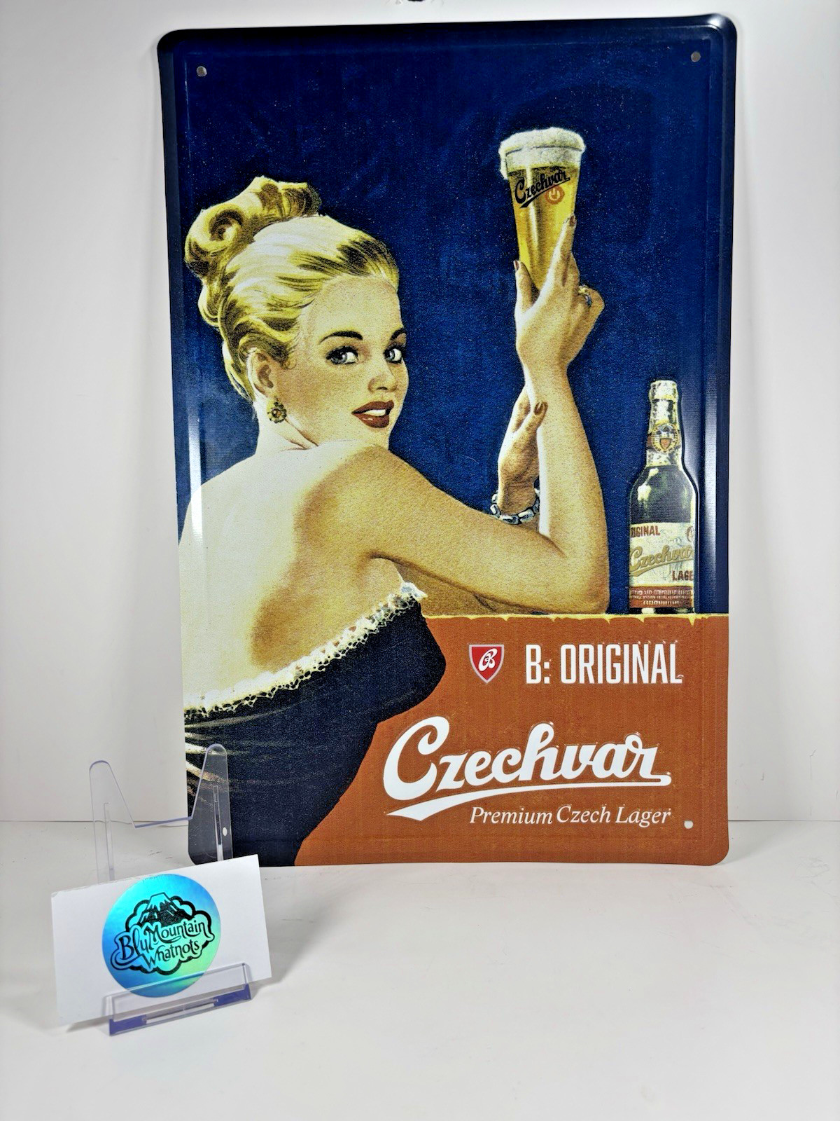 Czechvar Premium Czech Lager B Original Tin Tacker Metal Beer Sign Man Cave