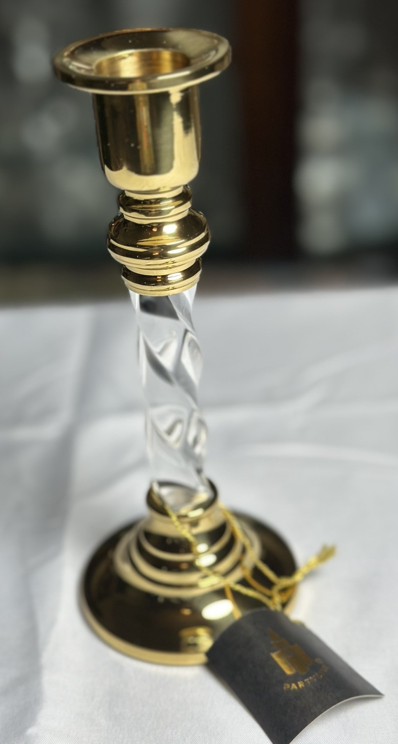 PartyLite 6 1/2” Omnia Candle Holder Brass and Lucite P0417 In Box