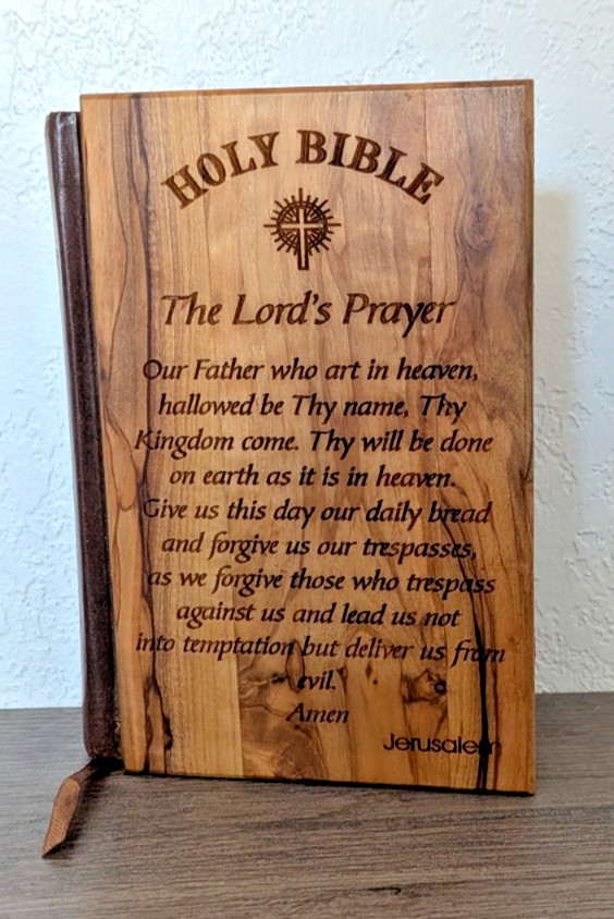 Holy Bible KJV Jerusalem Bethlehem Olive Wood Cover Lord's Prayer Soil - D3 Holy Bible KJV Jerusalem Bethlehem Olive Wood Cover Lord's Prayer Soil - D3