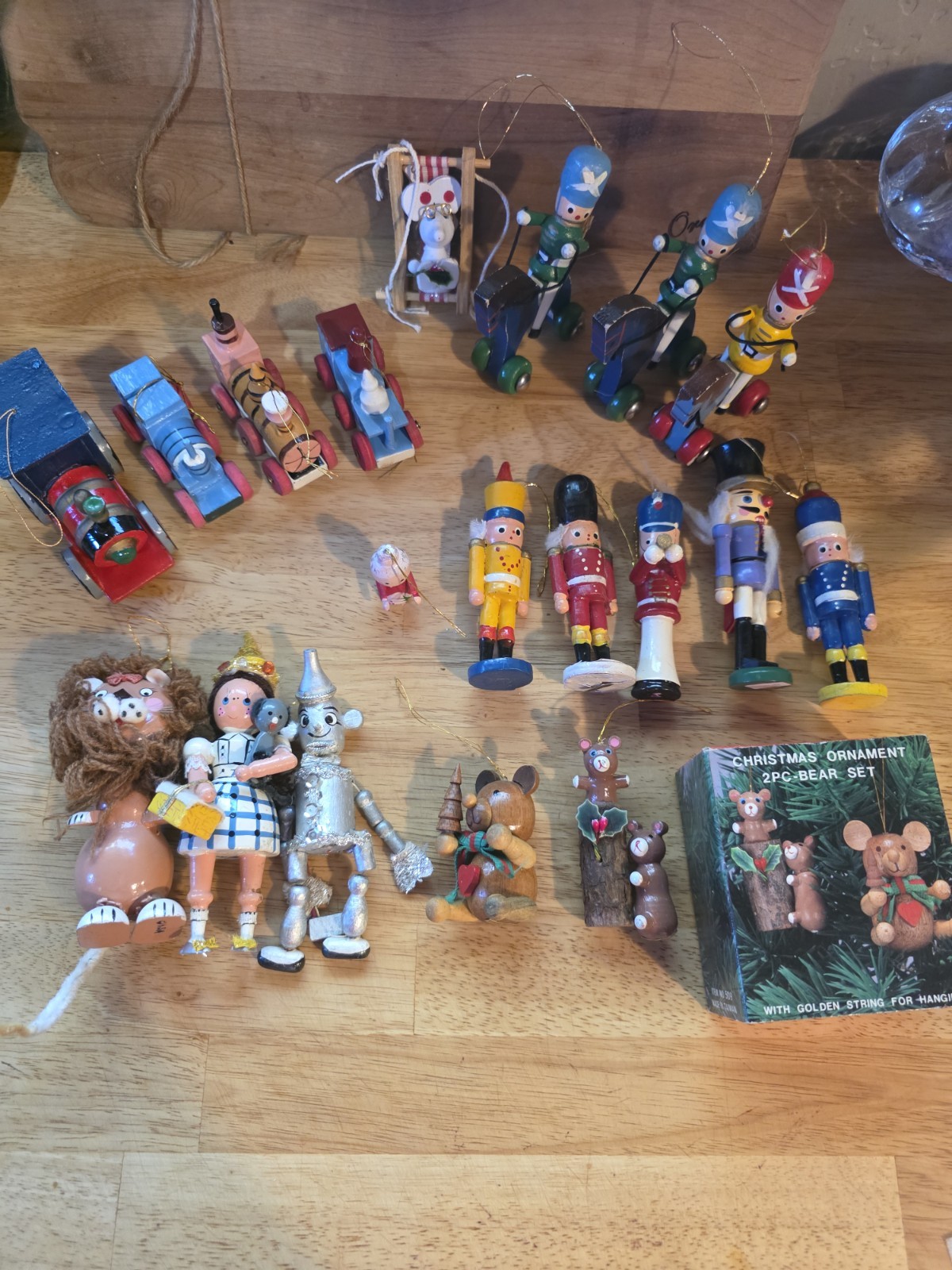 Vintage Lot of 19 Wooden Christmas Ornaments Wizard of Oz Nutcrackers Trains Vintage Lot of 19 Wooden Christmas Ornaments Wizard of Oz Nutcrackers Trains