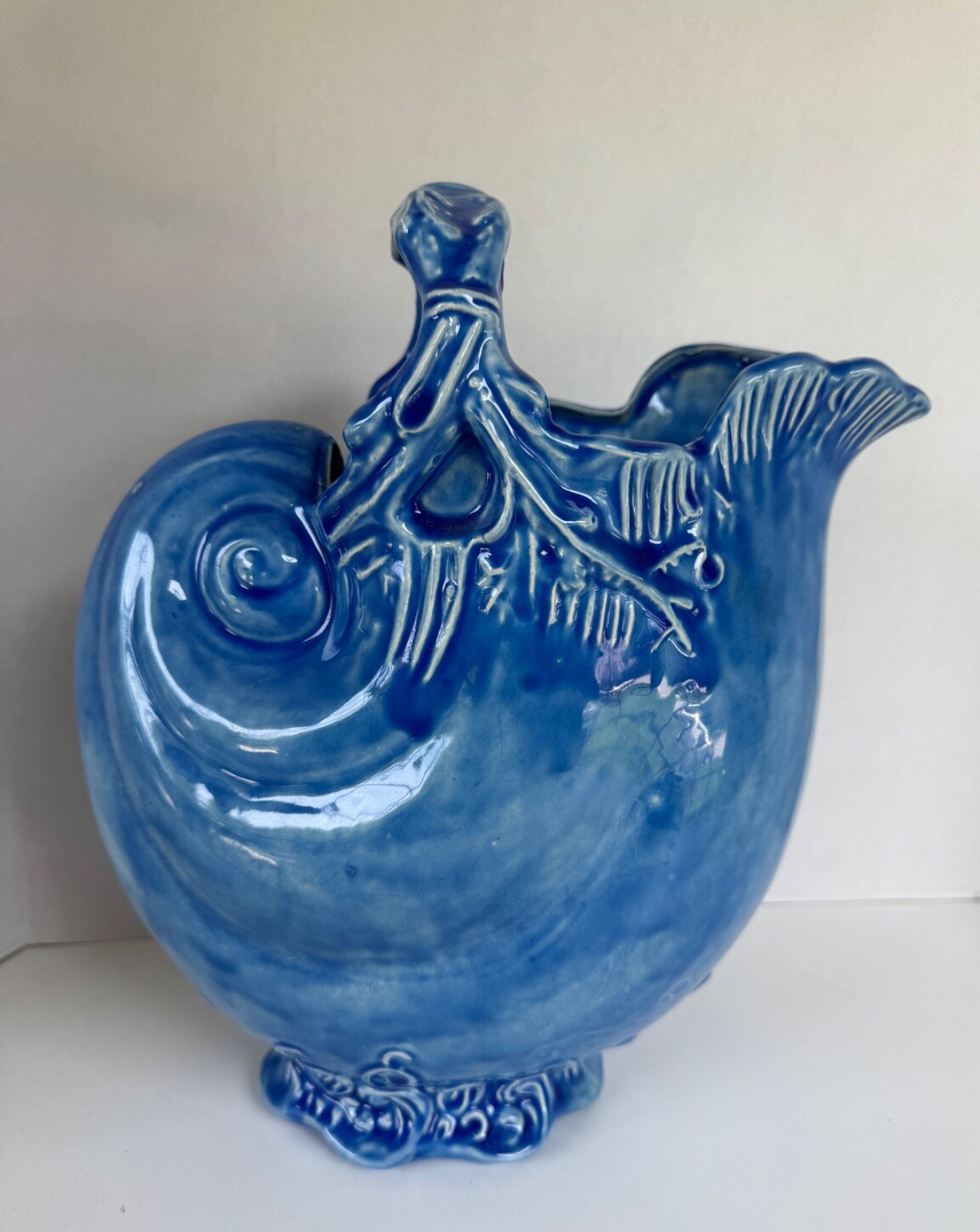 Antique 19th Century English Royal Cauldon Blue Shell Pitcher Chinoiserie
