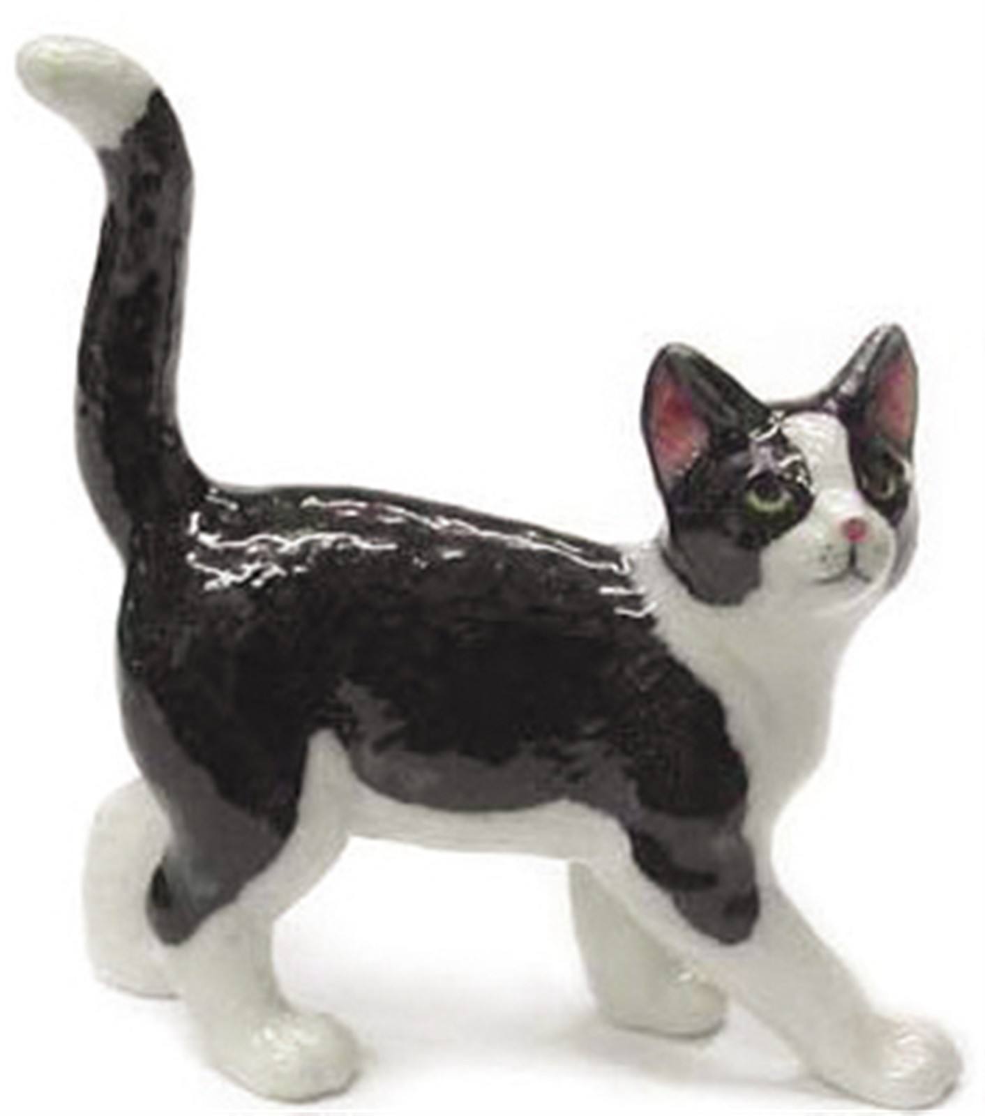 ➸ NORTHERN ROSE Cat Miniature Figurine Black and White Cat Kitten