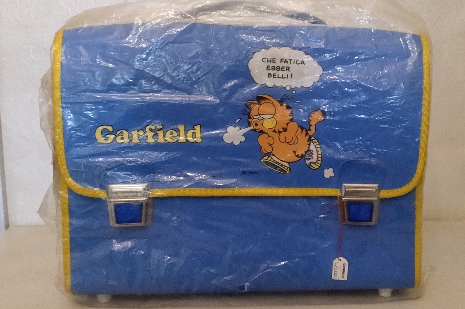 Vintage 80s Garfield School Bag NOS Deadstock Sealed Mondadori Satchel Rare Blue