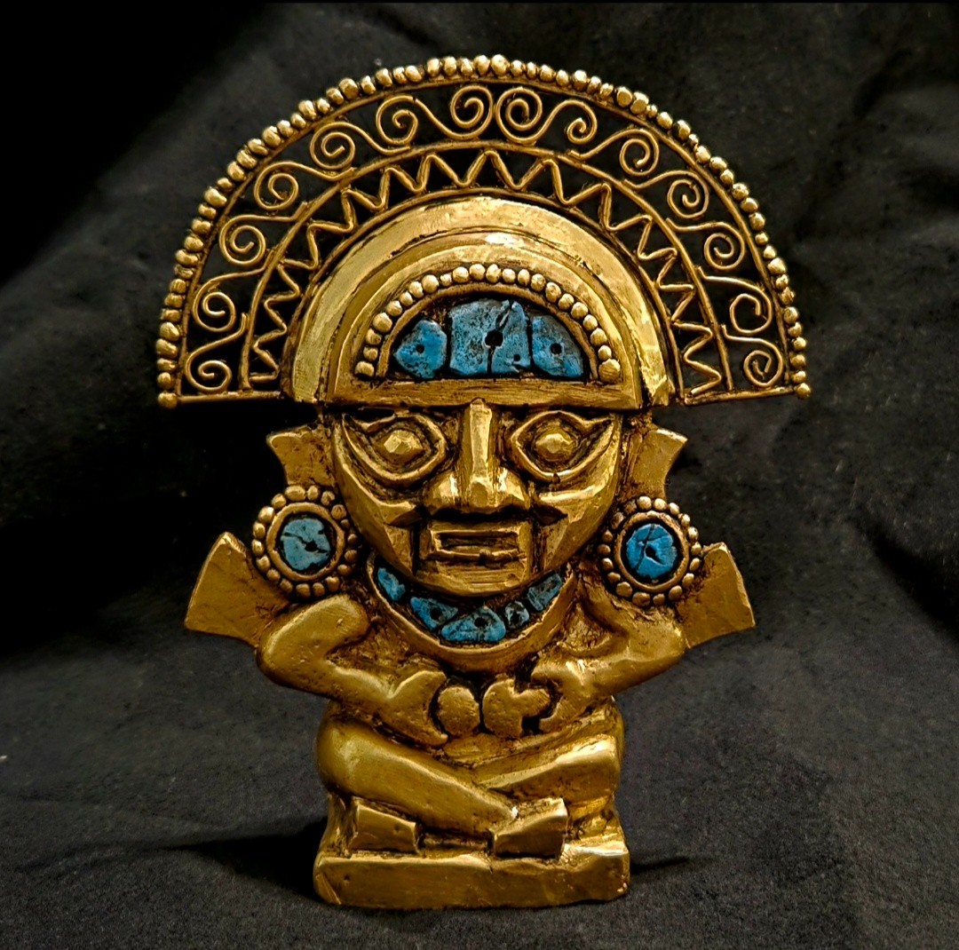 Pre Columbian Inca Gold Inti God Idol Figure 14.5cm 5.7in Tall Museum Replica