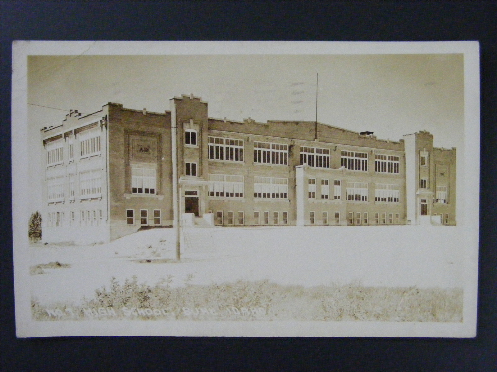 Buhl Idaho ID High School Building Real Photo Postcard RPPC Vintage 1944