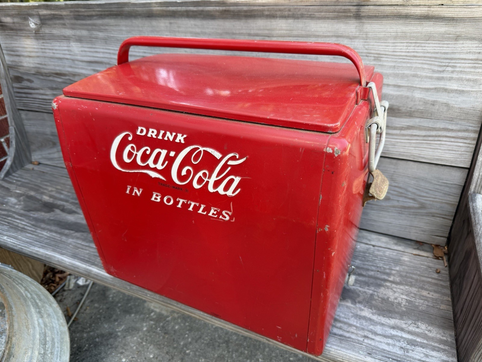 Vintage 1950s Coca Cola Metal Picnic Cooler Cavalier With Tray - Nice