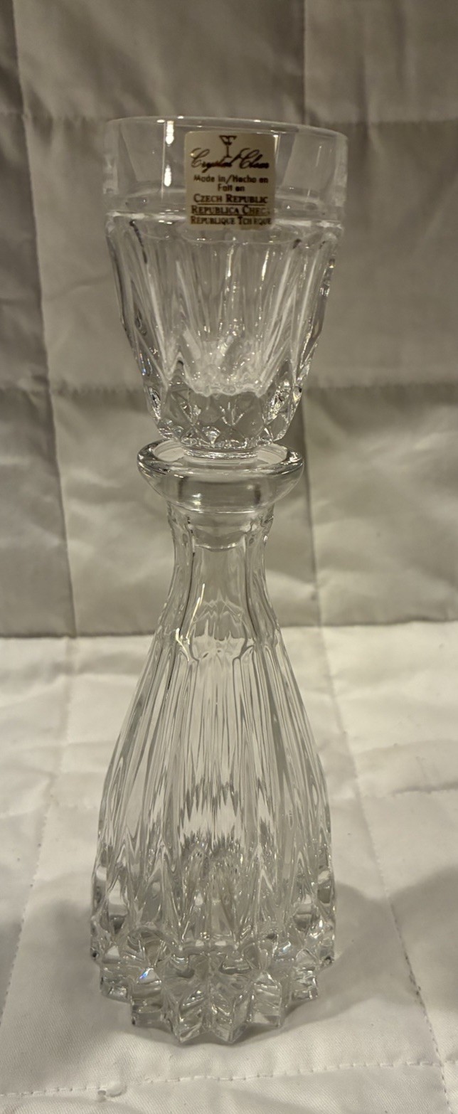 Vintage Bohemian Crystal Mouth Wash Decanted Vanity Bottle With 9oz Cup Stopper