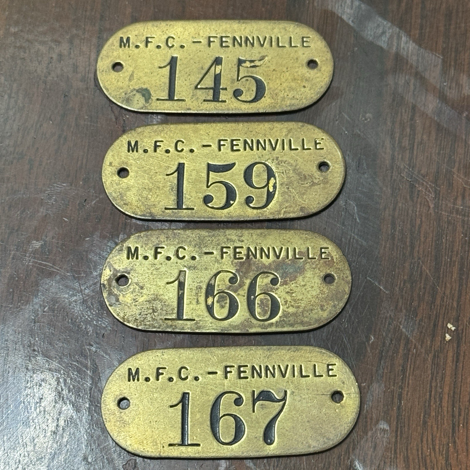 Brass ID Tags (4) Michigan Fruit Canners Agricultural Fennville, Michigan