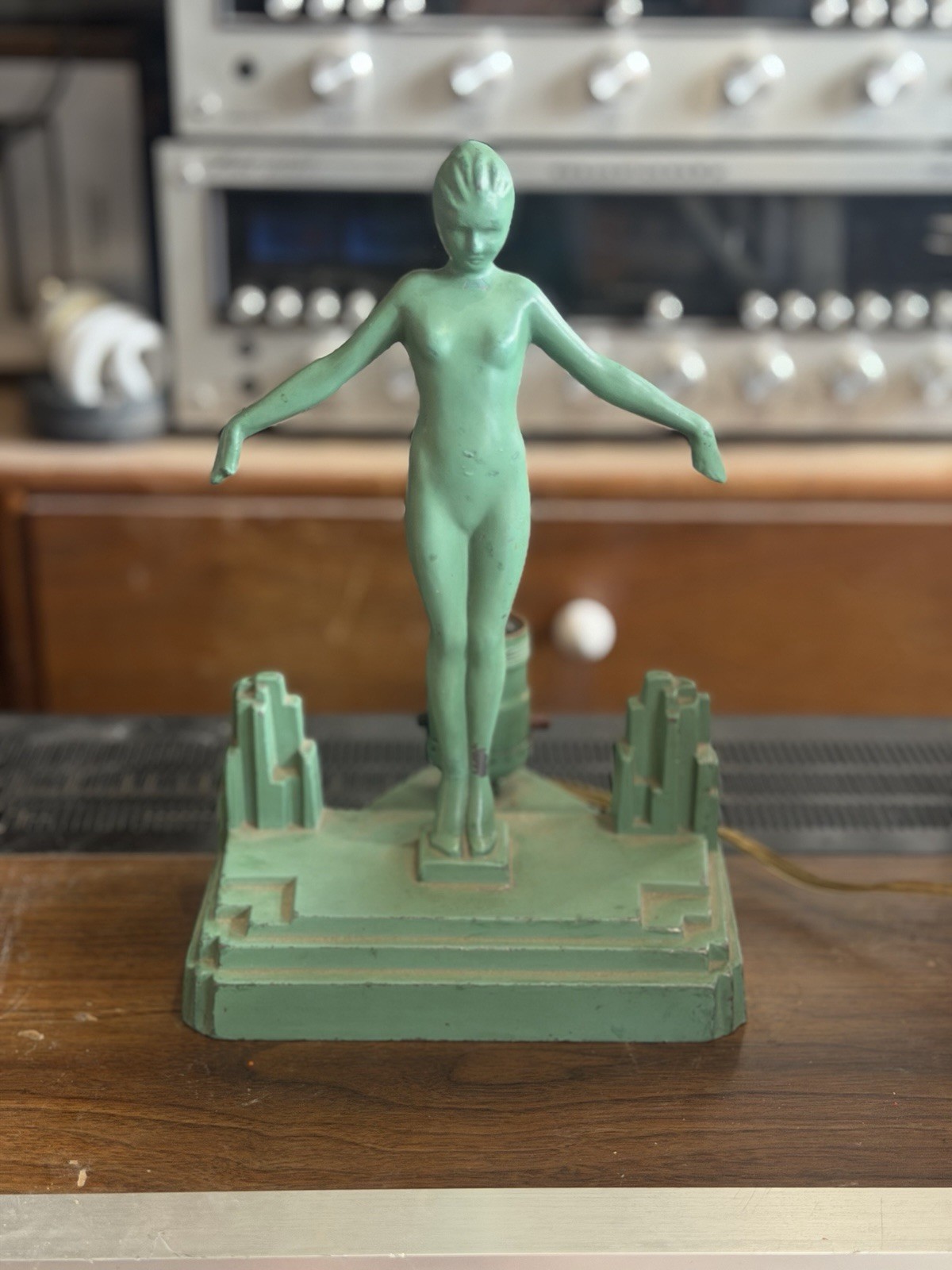 Antique Frankart Style Art Deco Female Figural Nude Lamp