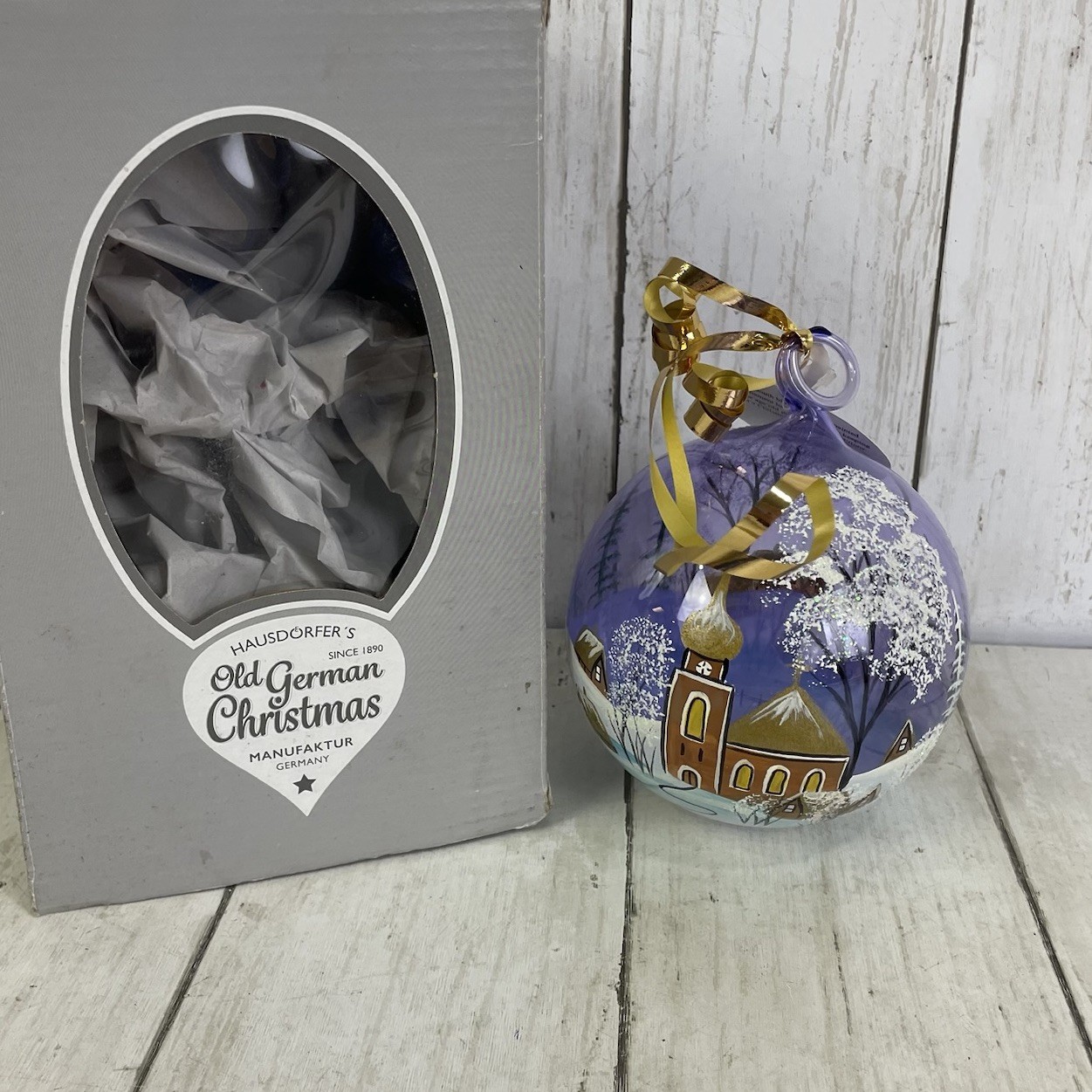 Hausdorfer\'s Old German Christmas Mouth Blown Glass Ornament Church Winter Scene