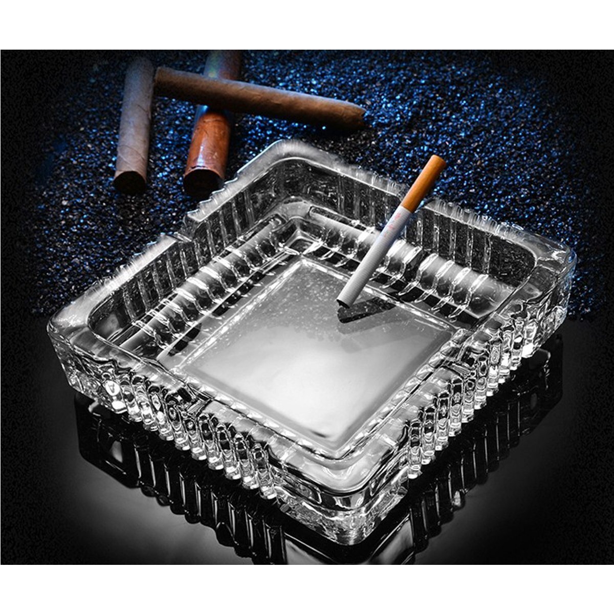 	Large Glass Ashtray Clear Crystal Square 7x7 Inches	