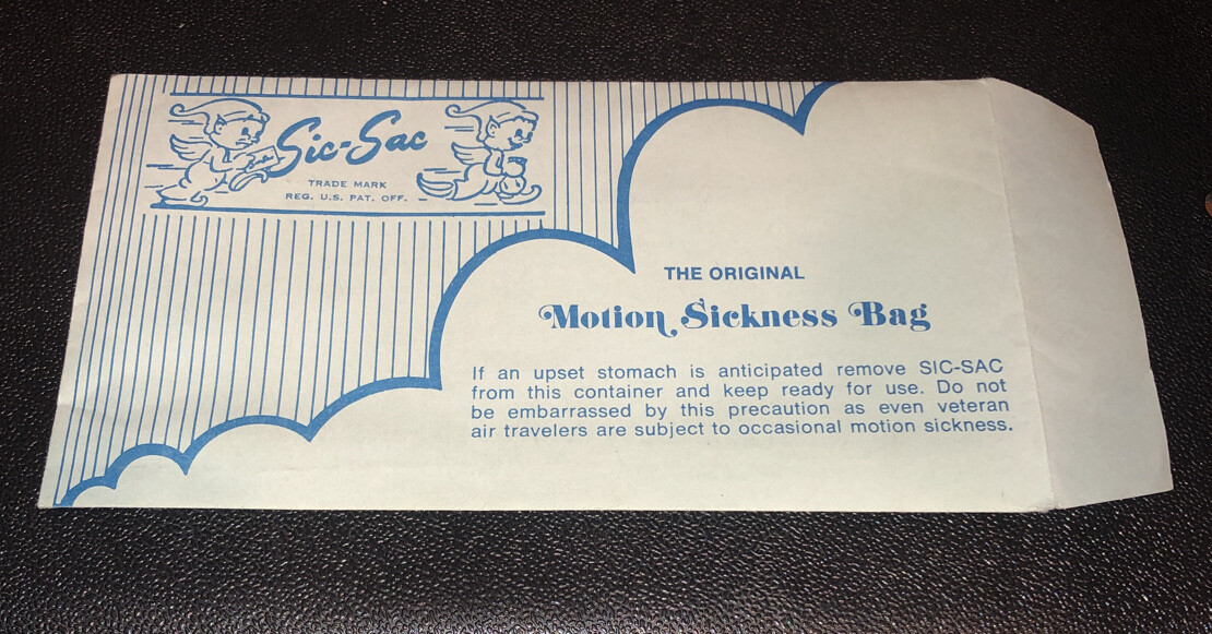 Very Vintage Mid Century Sic-Sac motion sickness bag  UNUSED Perfect Condition