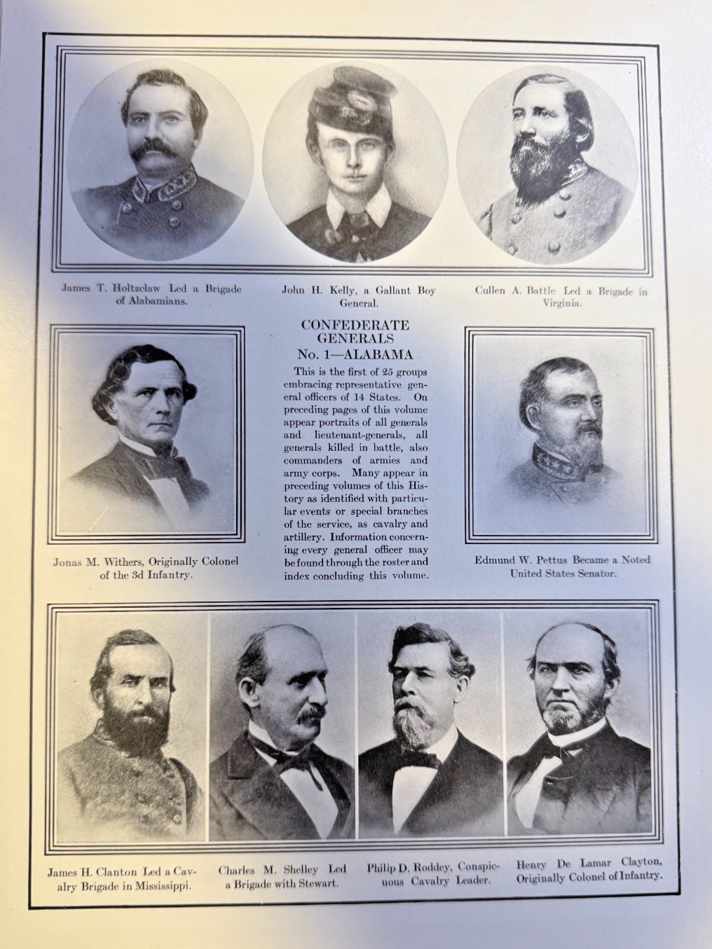 1912 Illustration Alabama Confederate Generals Withers Pettus Clanton Kelly