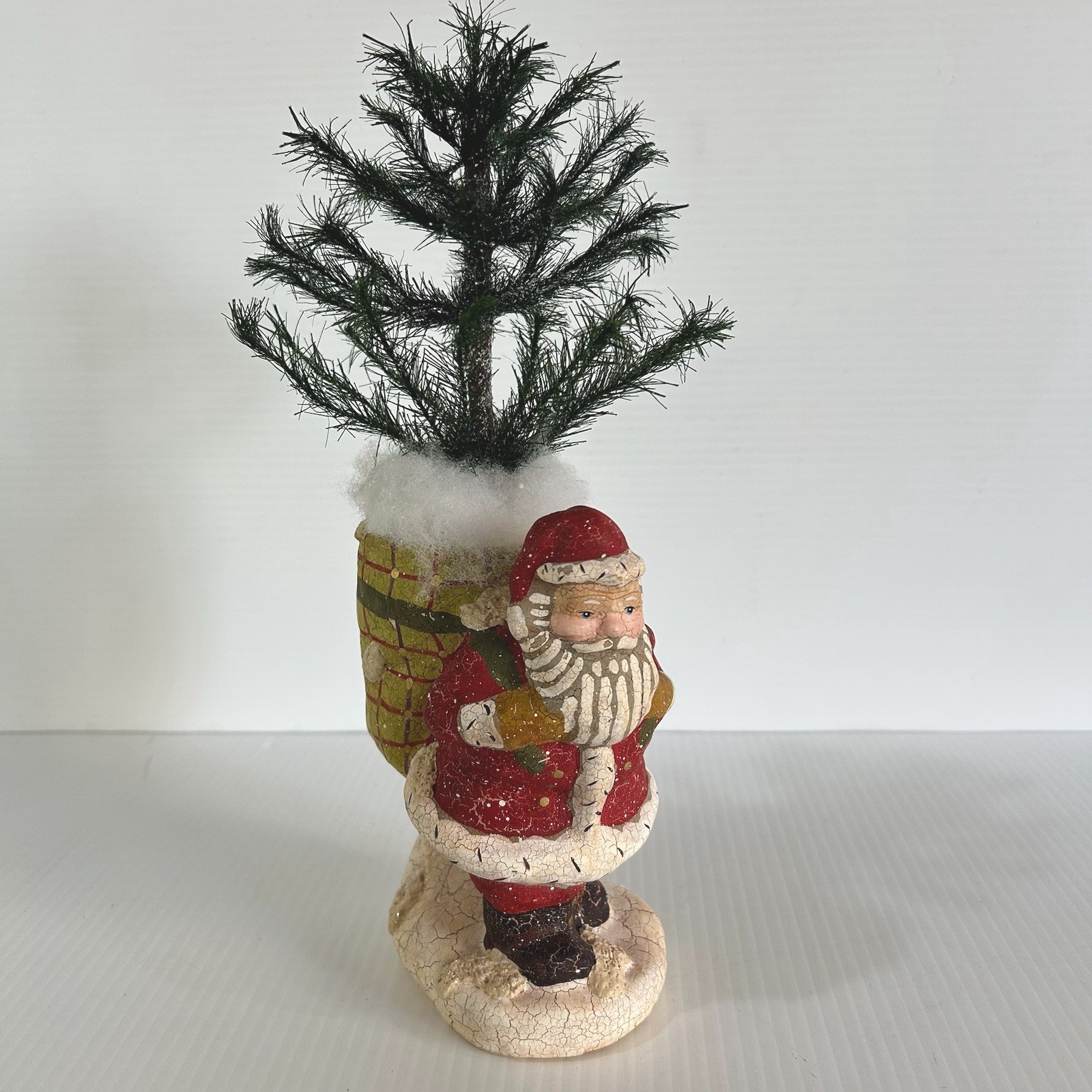 VTG Midwest Cannon Falls Santa Figurine w/ Feather Tree Bag Crackle Finish 12 VTG Midwest Cannon Falls Santa Figurine w/ Feather Tree Bag Crackle Finish 12