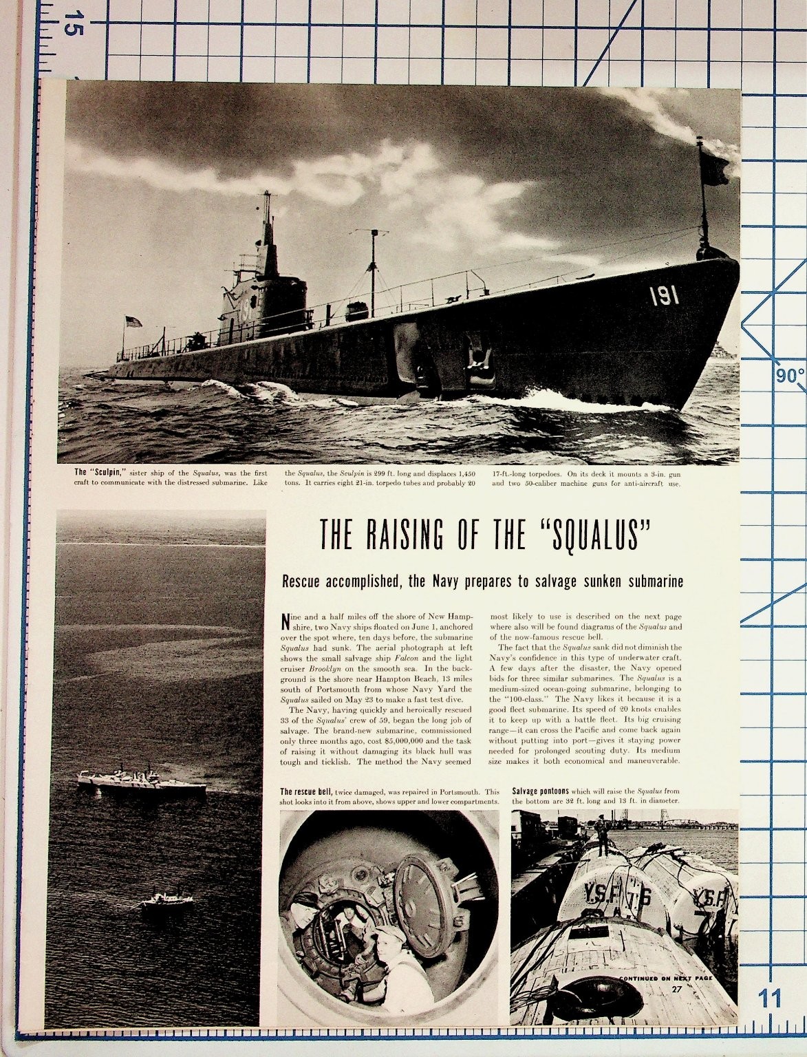 USS Squalus Submarine Salvage Historic Magazine Article 1939 WWII Era Ephemera