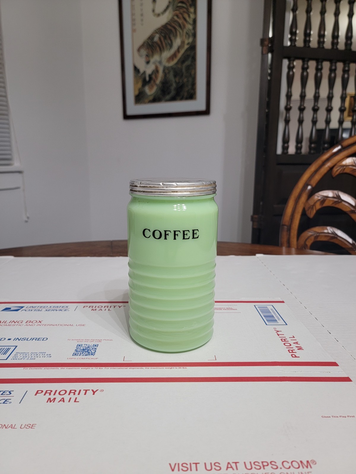 VTG Jeannette Jadeite Uranium Glass Beehive Ribbed Coffee Canister 🔥** READ ** VTG Jeannette Jadeite Uranium Glass Beehive Ribbed Coffee Canister 🔥** READ **