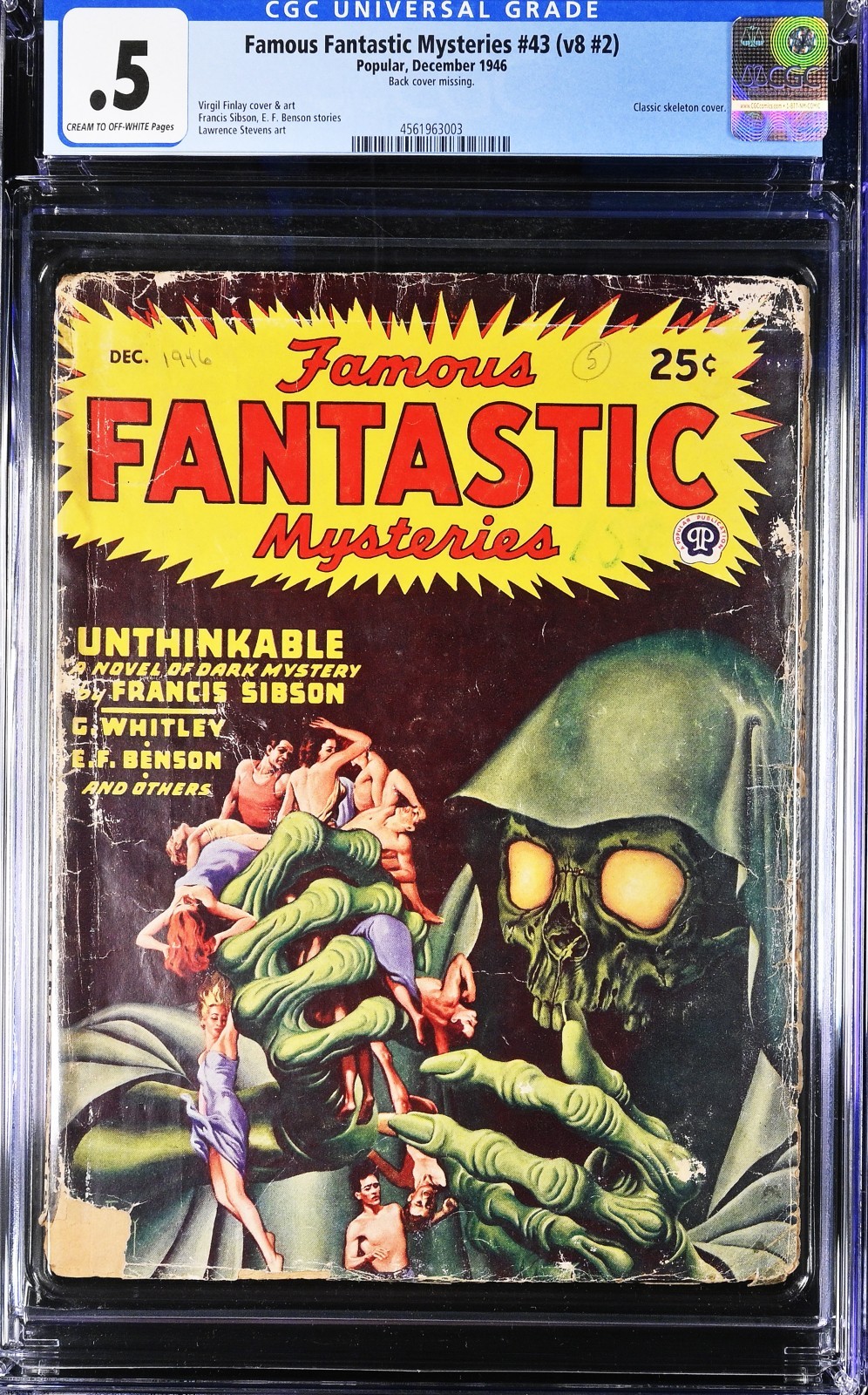 Famous Fantastic Mysteries 43 Classic Skull Skeleton Cvr SCARCE CGC 0.5