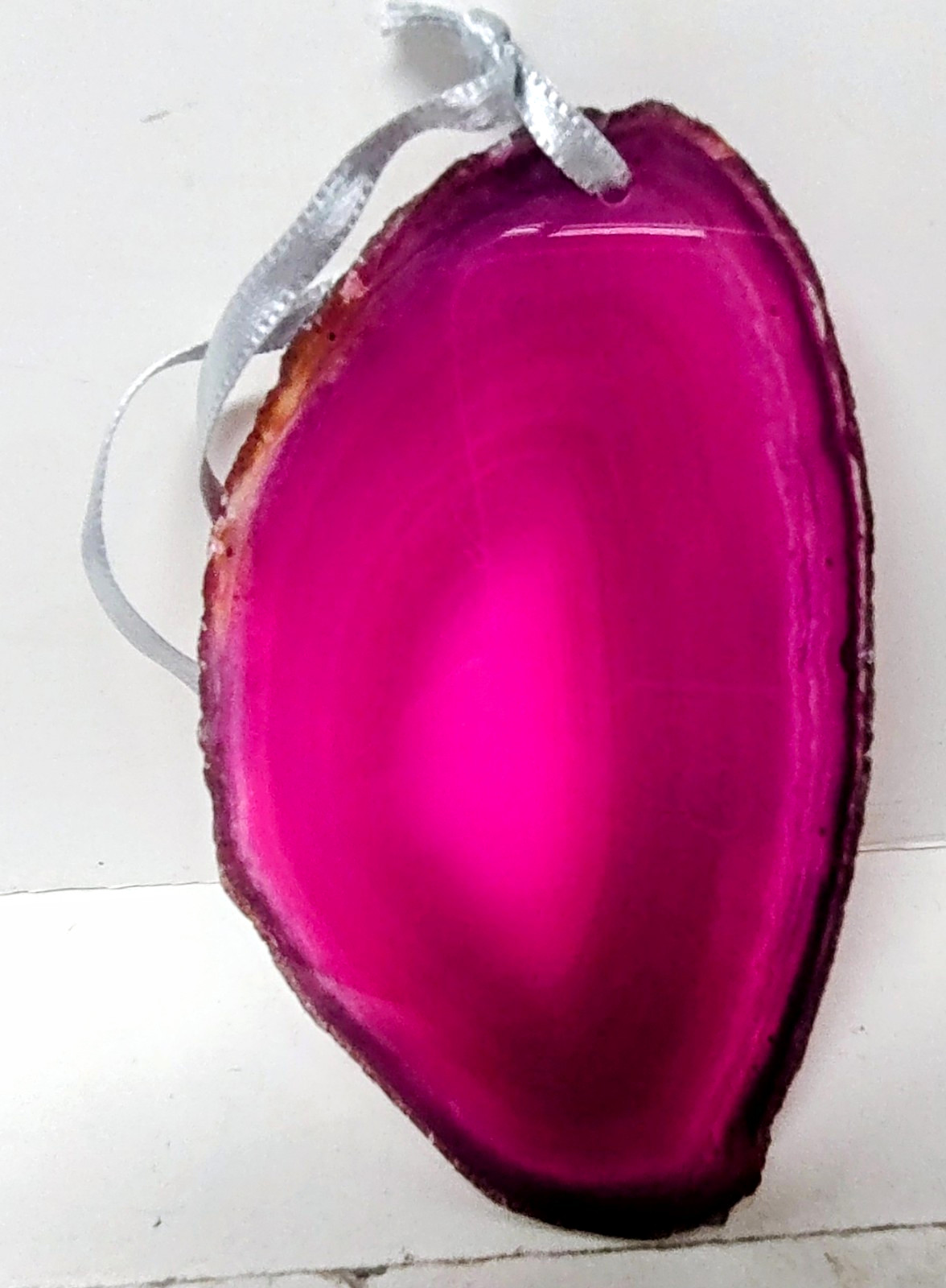 Pink Agate Slice Polished Translucent Magenta Center Textured Outer Crust 3\