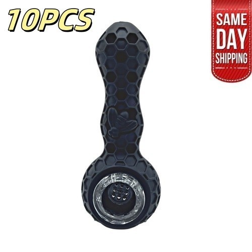 10pc Honeycomb Black Silicone Pipes Set w/ 9-Hole Glass Bowl & Metal Fittings