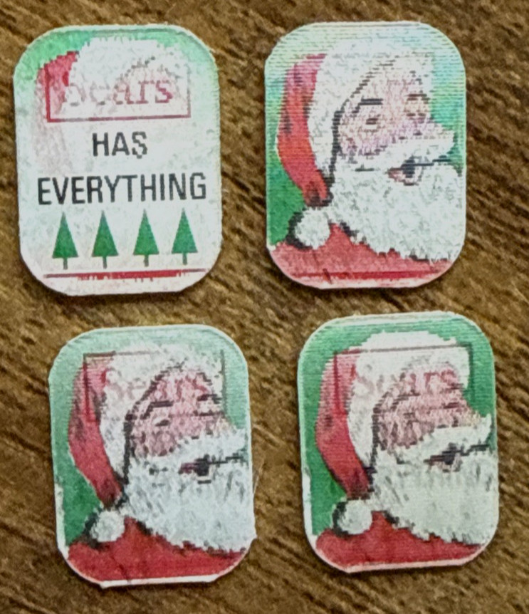4- 1960S SEARS CHRISTMAS  PROMO SANTA CLAUS VARI-VUE FLICKER RING INSERT NOS