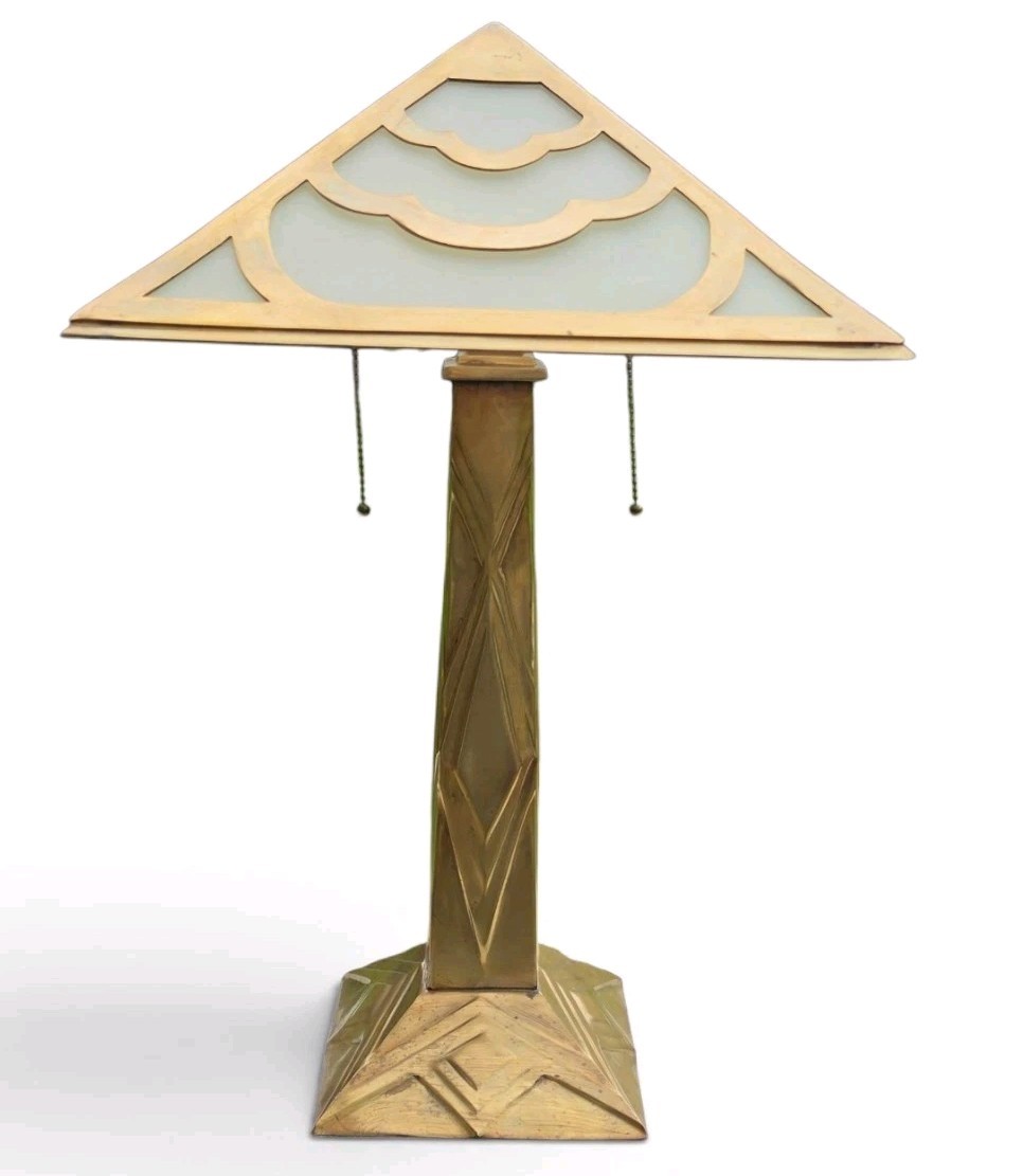 Vintage Bloomingdale\'s Collection Brass Art Deco Table Lamp Geometric 23\