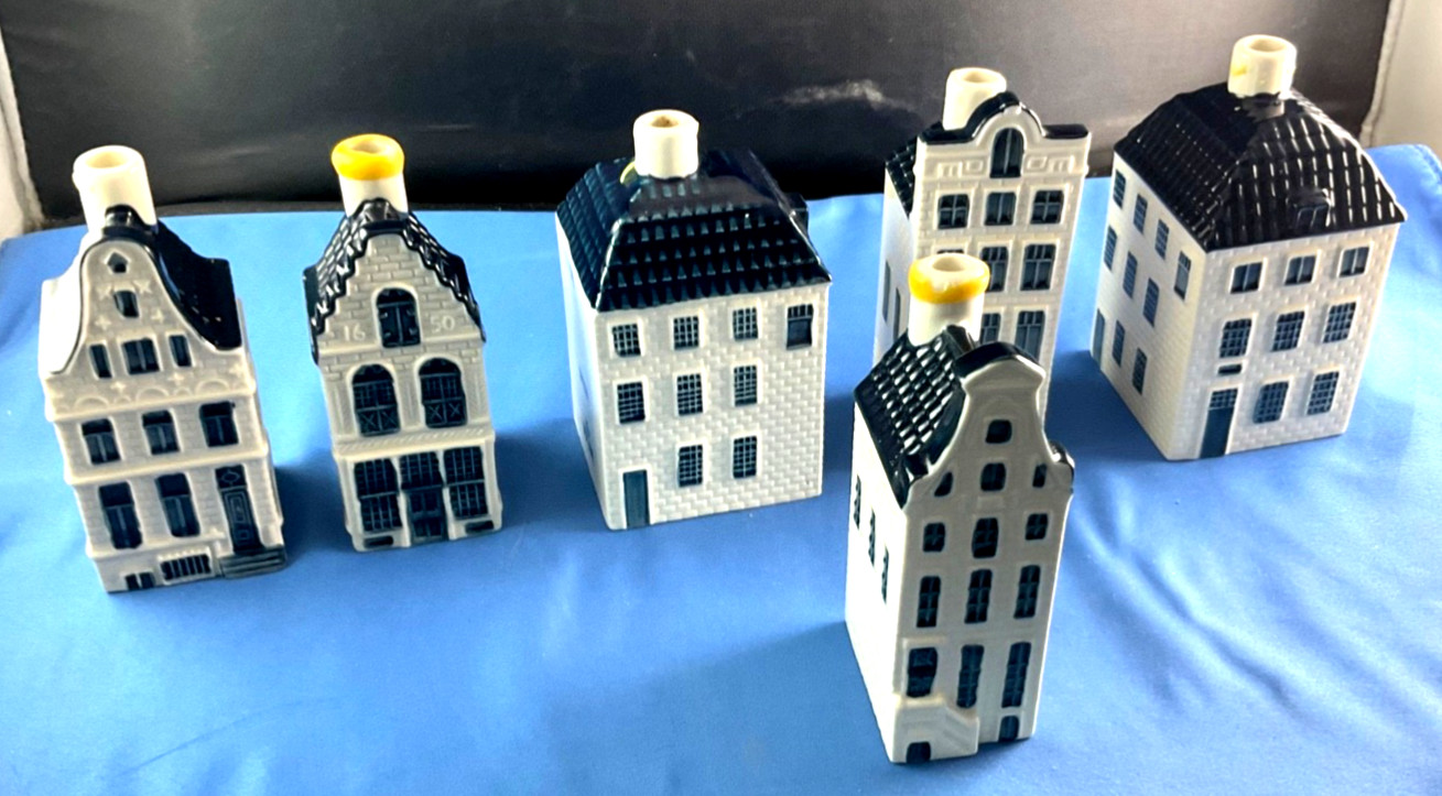 VTG Blue Delft\'s KLM Holland Houses Lot Of 6, #s 15 38, 40, 55 X 2, 67, Empty
