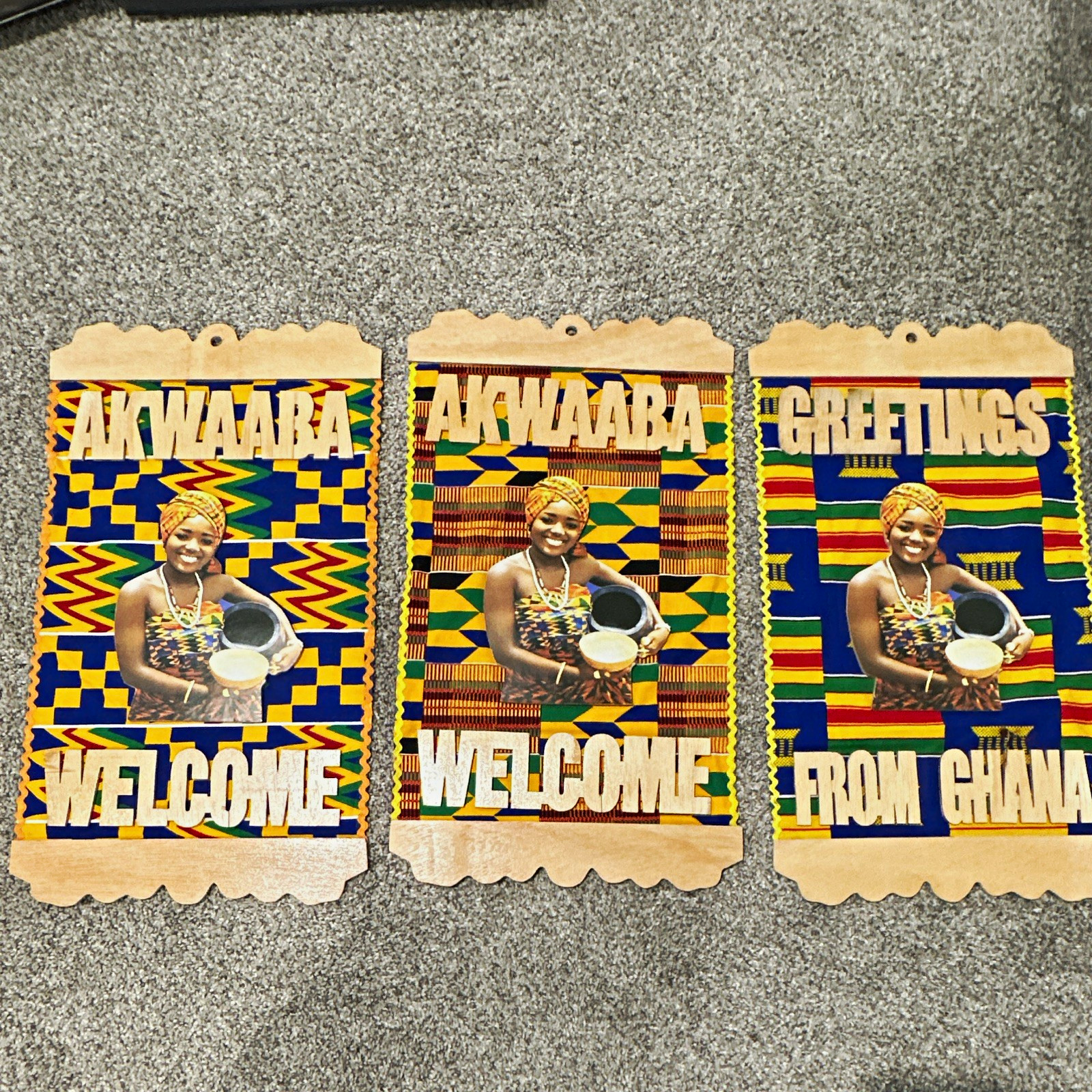 Ghana Greeting Wall Hanging Plaque Lot of 3