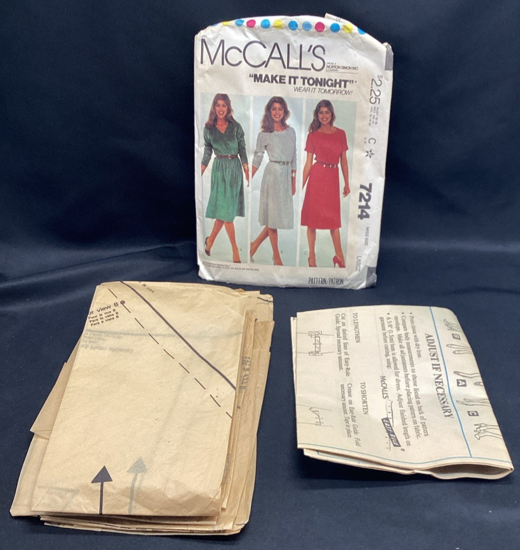 Vtg Sewing Pattern, McCall’s 7214, Dress, 18-20, Cut - Ships Free