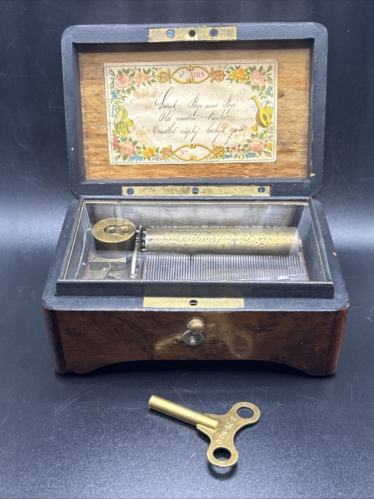 Miniature Antique 3 Air Jean Billon-Dutoit Cylinder Music Box With Burlwood Case Miniature Antique 3 Air Jean Billon-Dutoit Cylinder Music Box With Burlwood Case