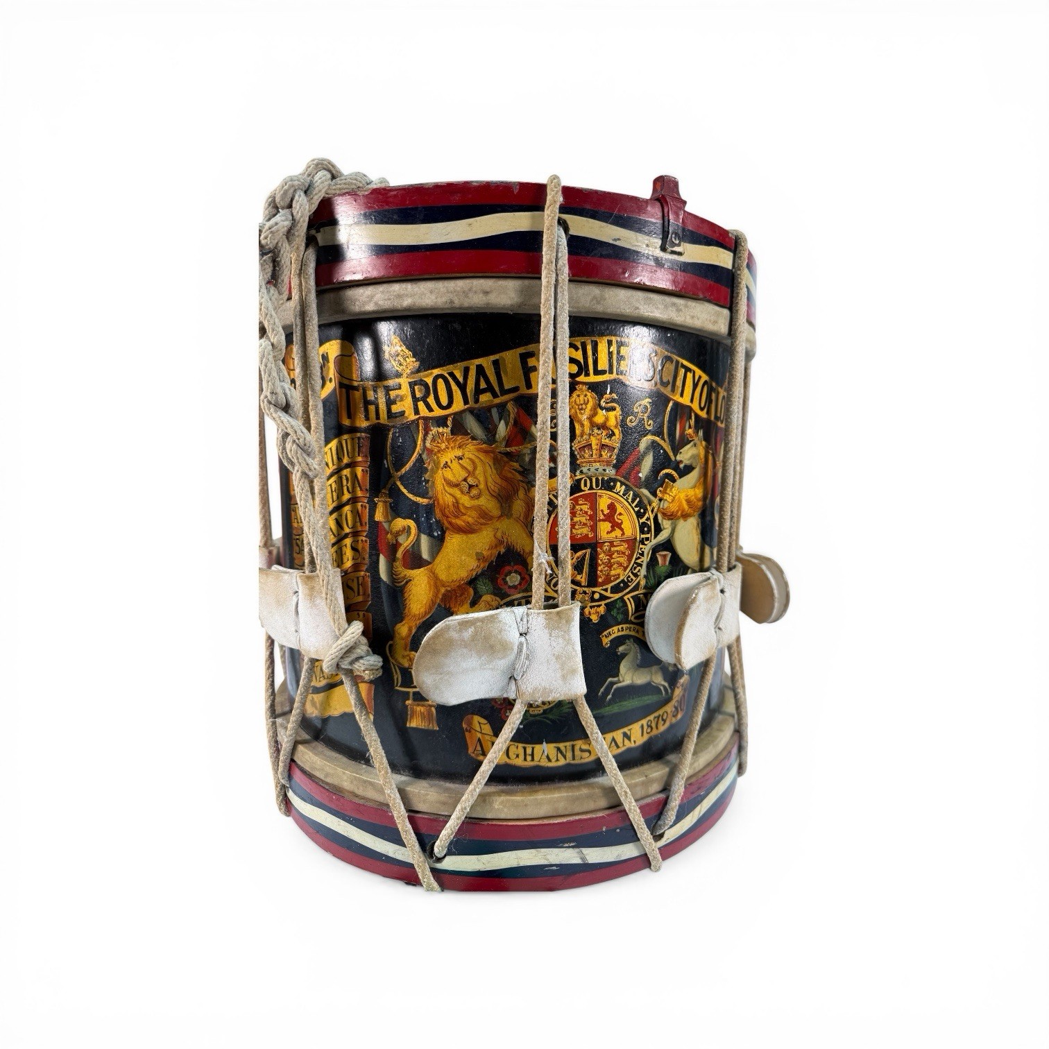 Antique Royal Fusiliers Regimental Side Drum George Potter & Co Aldershot c1920s Antique Royal Fusiliers Regimental Side Drum George Potter & Co Aldershot c1920s
