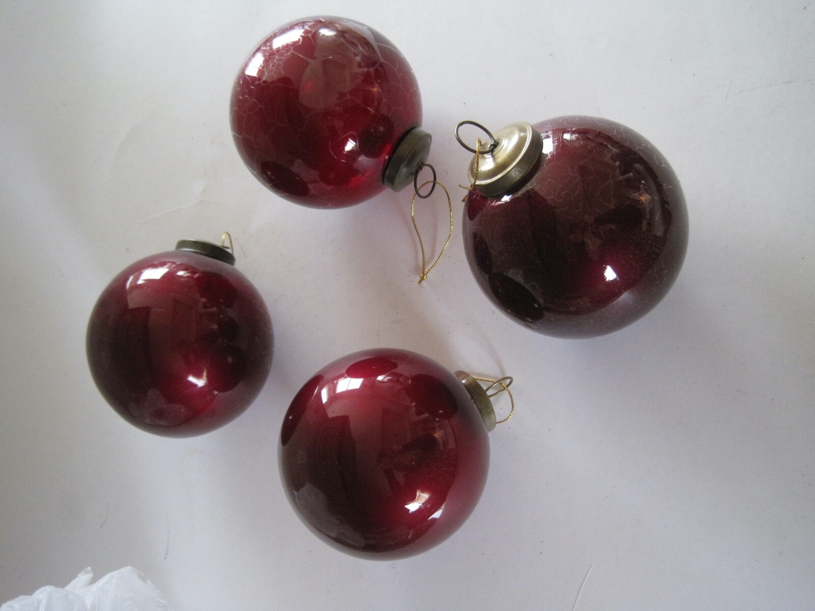 Kugel Style Cracked Ornaments Maroon Lot 4