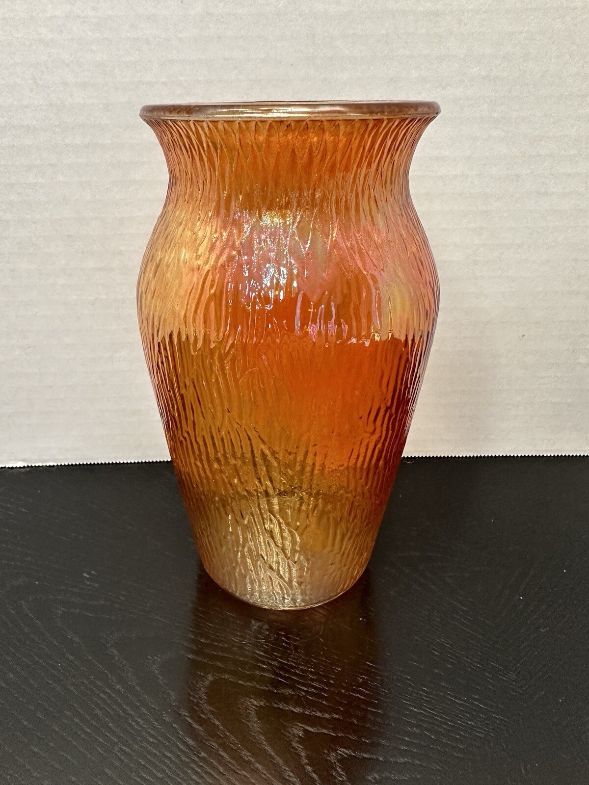VTG Jeannette Marigold Carnival Glass Tree Bark Pattern Vase