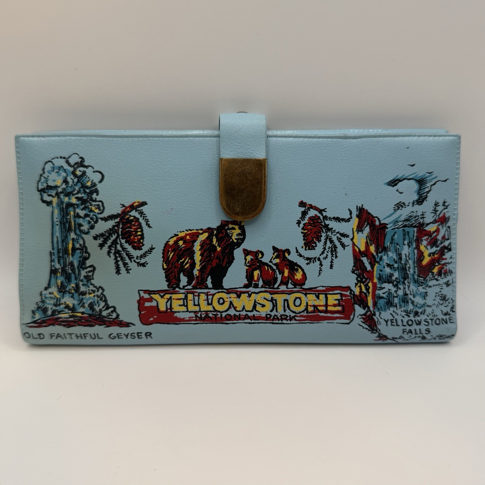 VTG Yellowstone National Park Wallet Coin Purse RARE Old Faithful Falls Bears