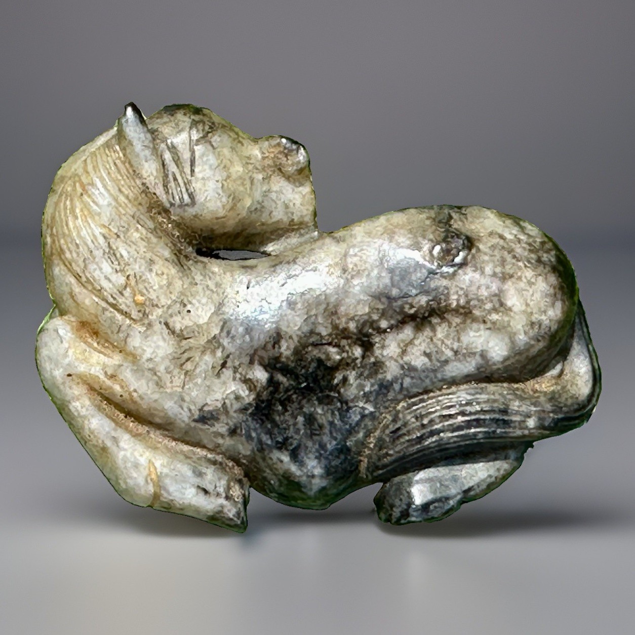 Fabulous Chinese Carved Jade Soapstone Recumbent Horse Sculpture Figure